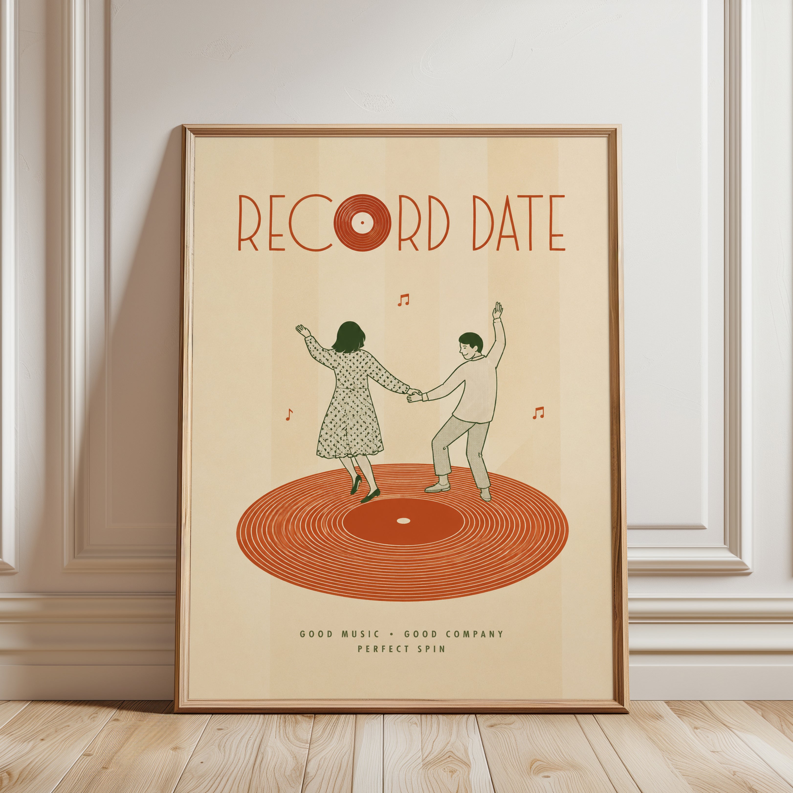 Dancing Couple Vinyl Print: Retro Music Wall Art (Mid-Century Style) - framed detail