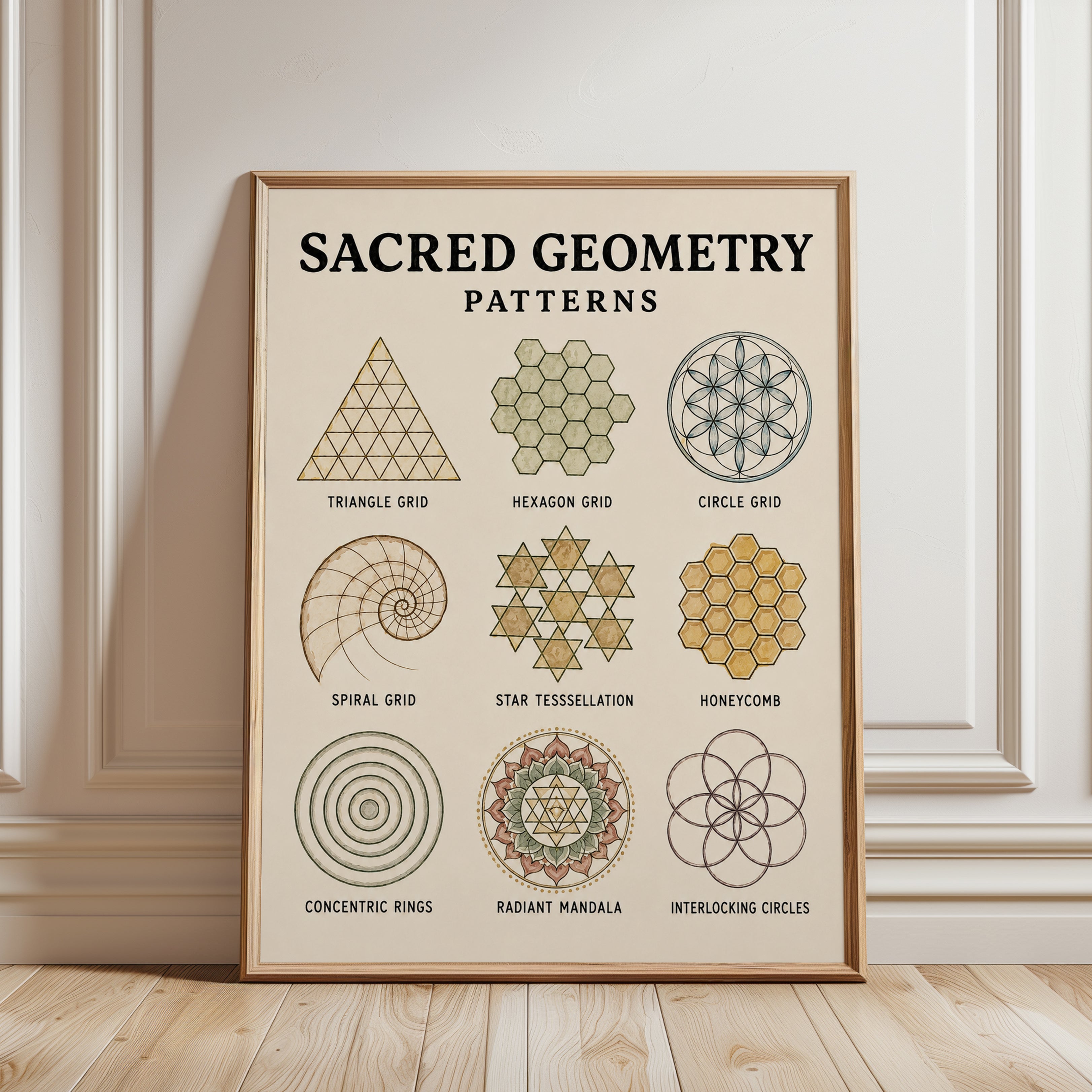 Sacred Geometry Art Print — Educational Chart - framed detail