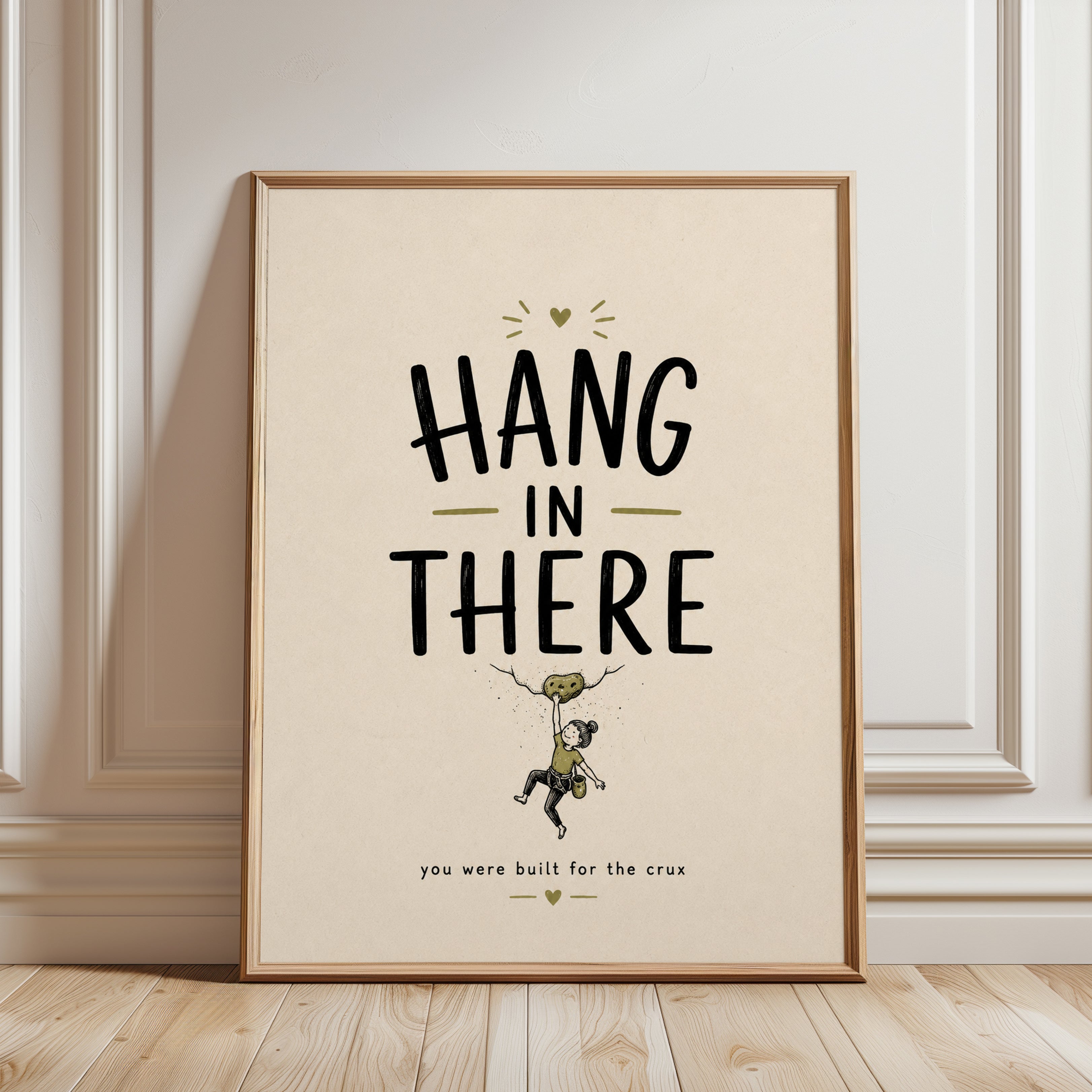 Hang In There Motivational Wall Art: Beige Typography Print - framed detail