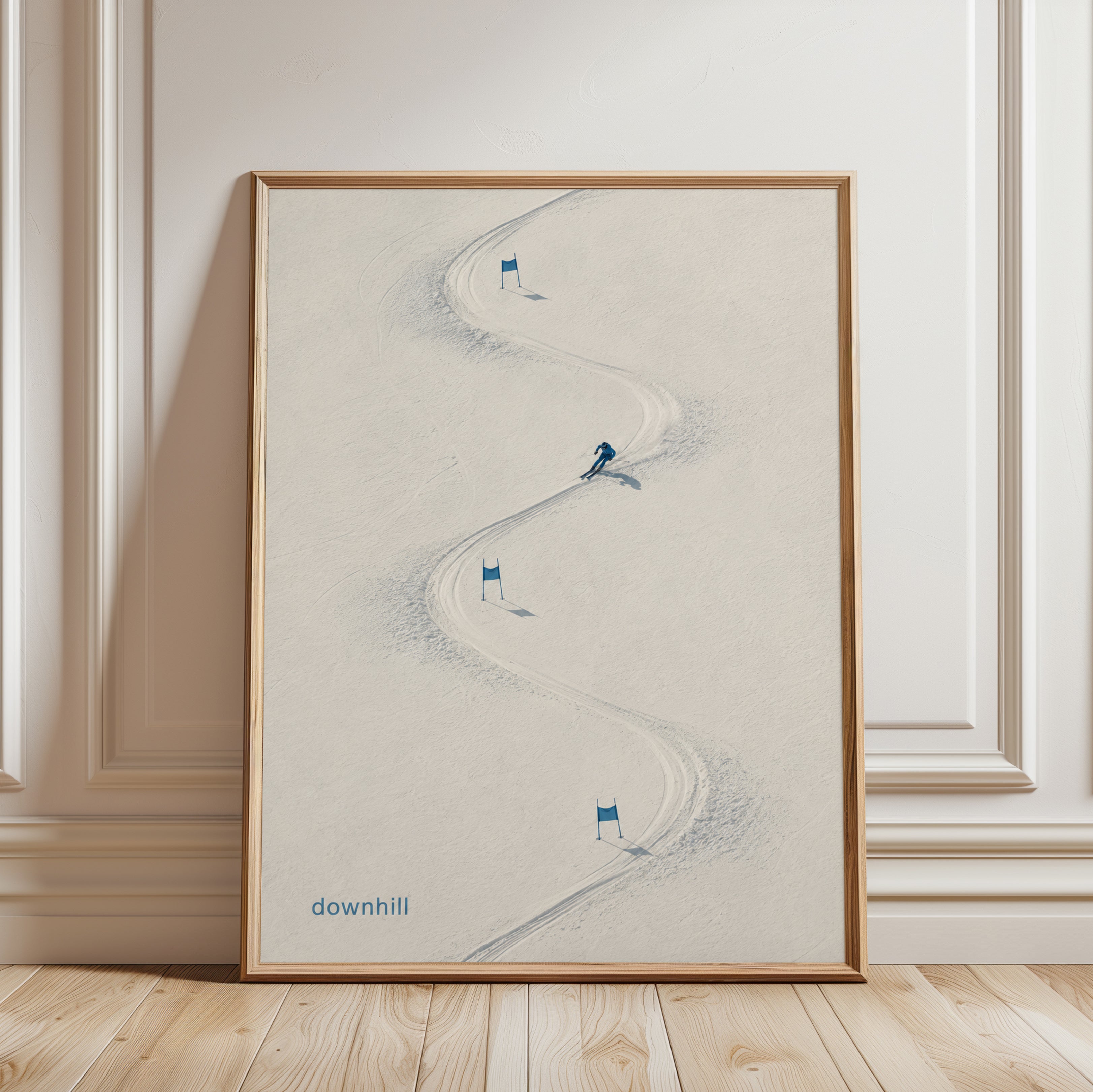 Ski Slope Wall Art – Minimalist Ski Print - framed detail