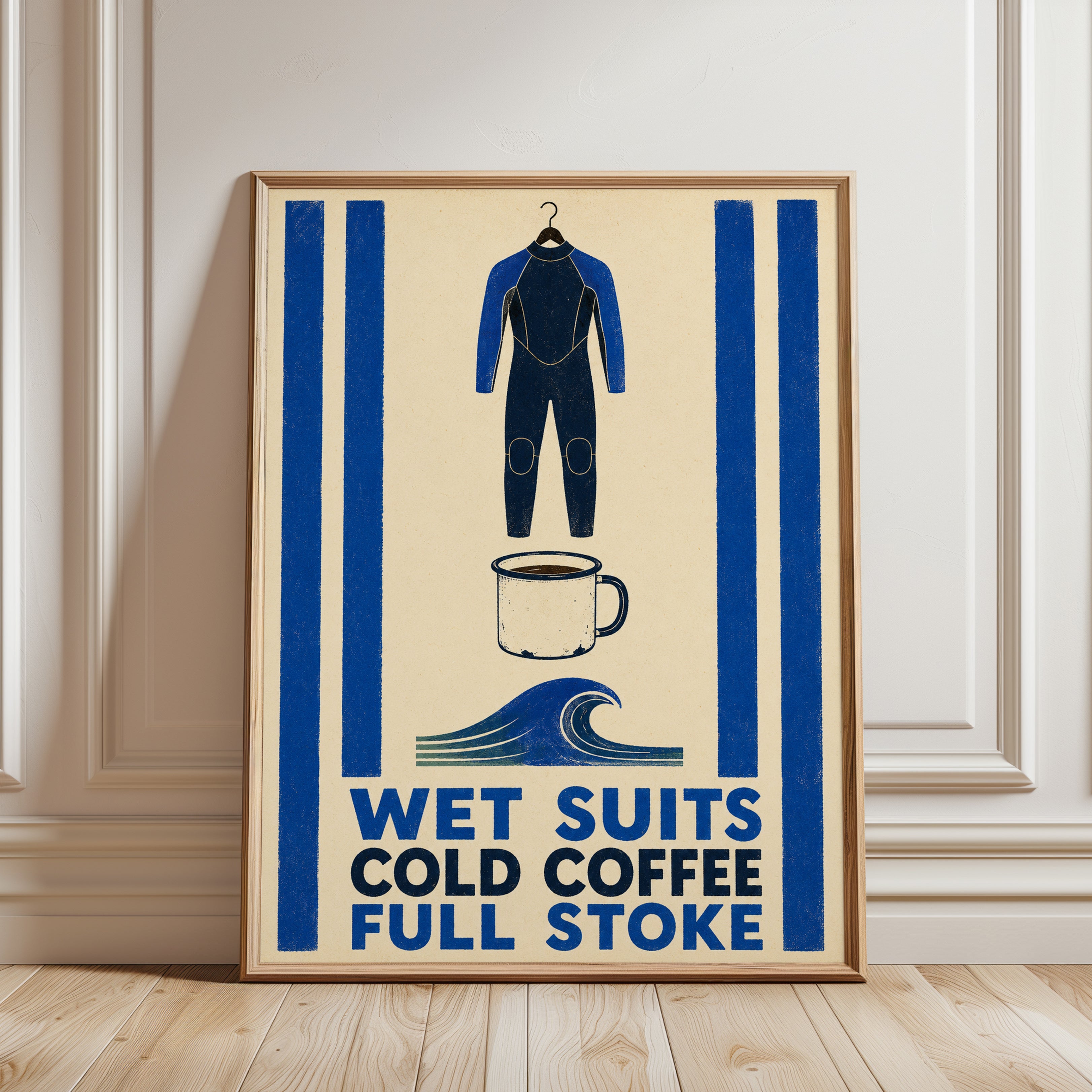 Surf Wall Art – Wetsuit Coffee Print - framed detail