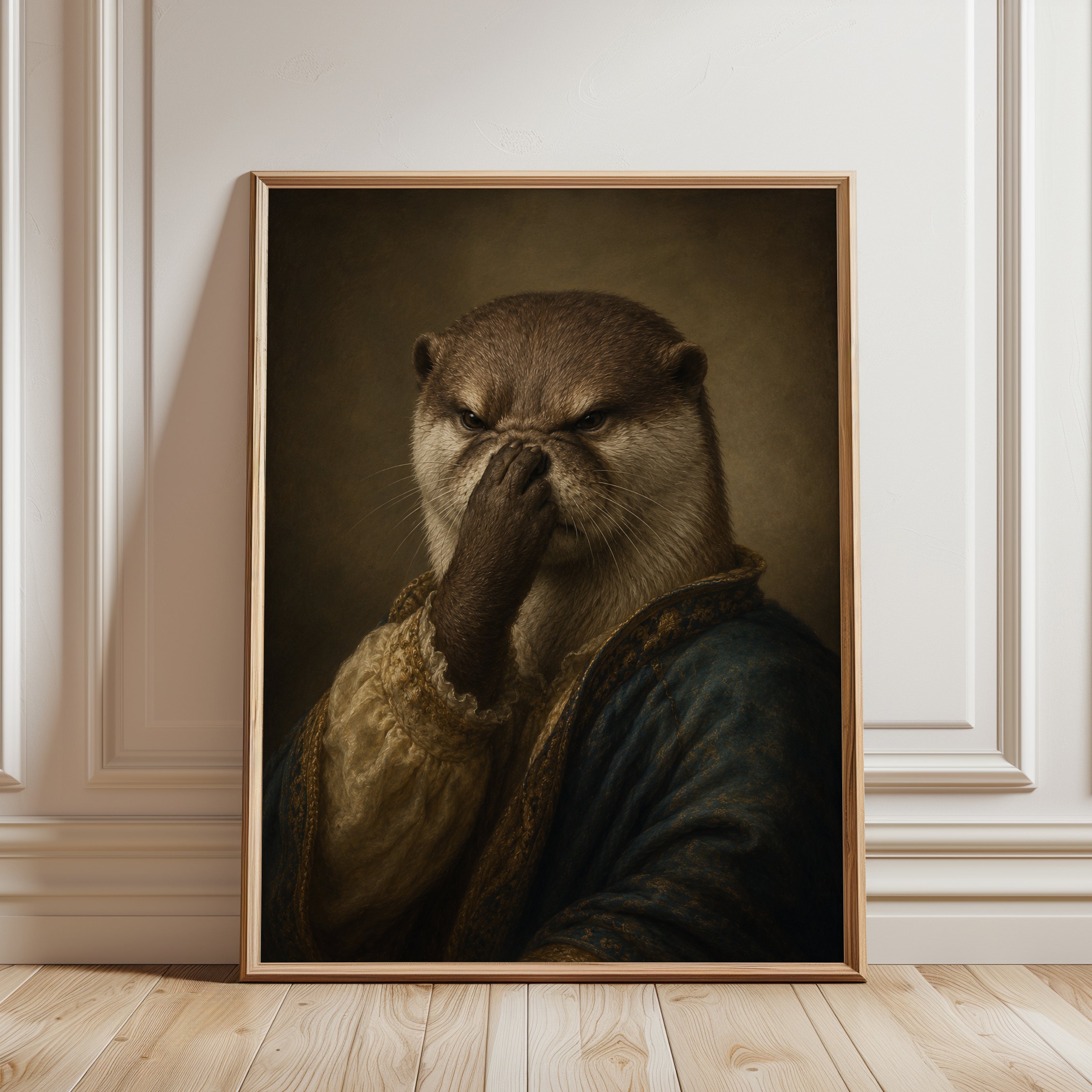 Funny Bathroom Poster Otter Wall Art Print: Renaissance Animal - framed detail