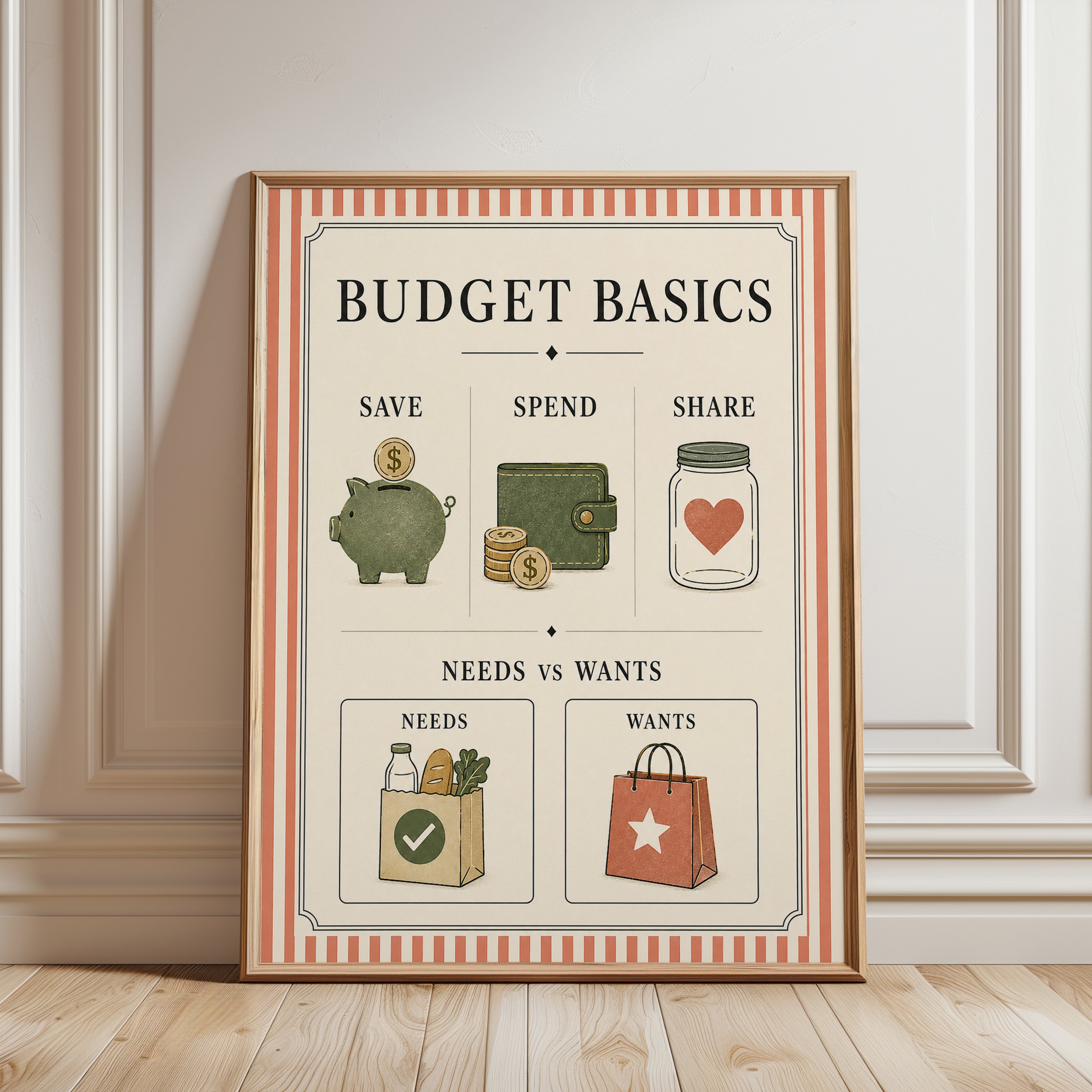 Budget Basics Poster – Financial Literacy Print - framed detail
