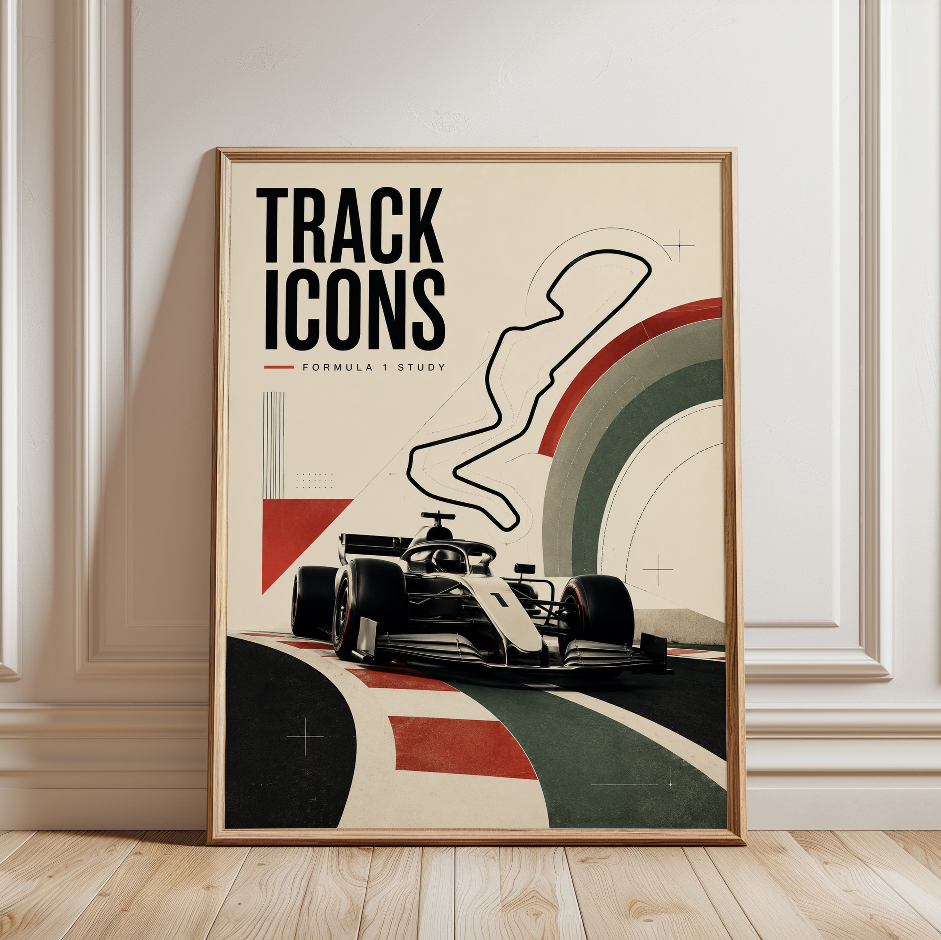 Formula 1 Track Icons Print: Vintage Racing Poster Art - framed detail