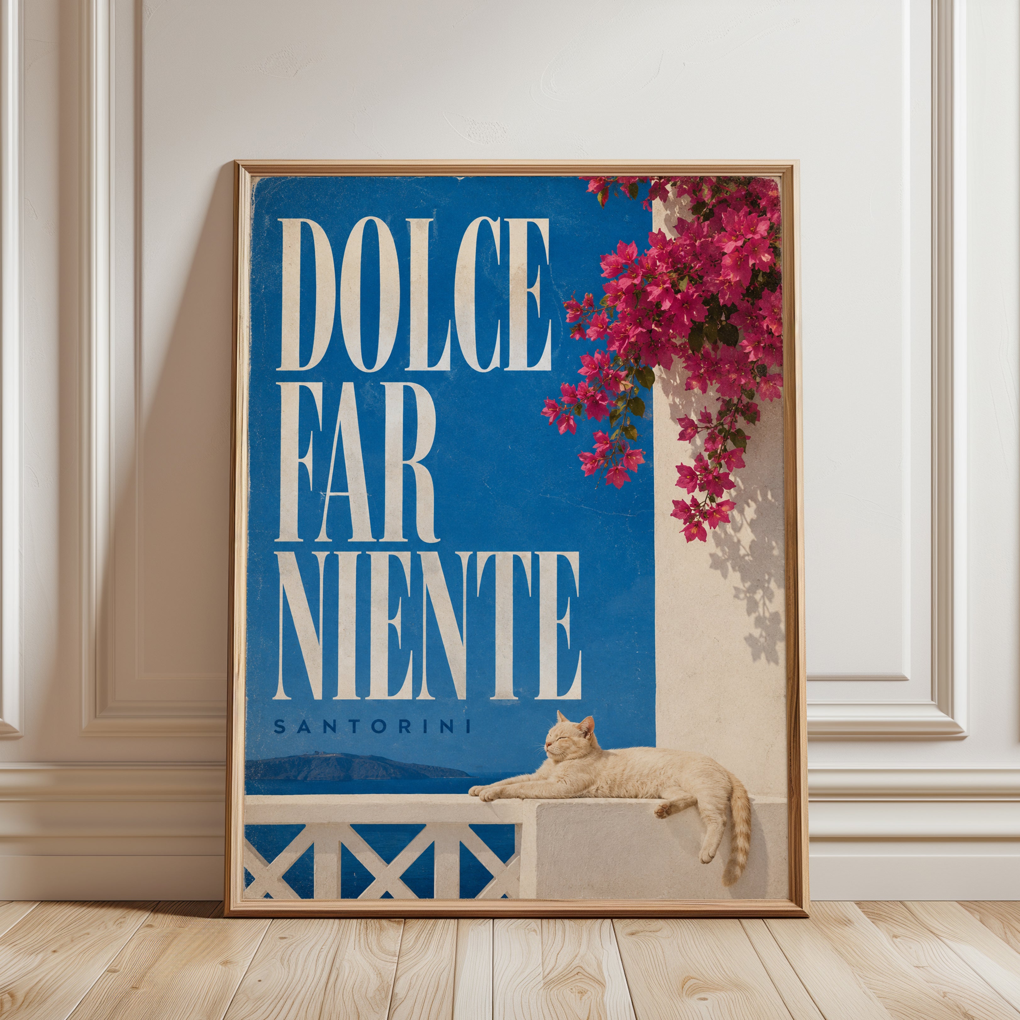 Dolce Far Niente Santorini Poster: Greek Island Travel Art Print - framed detail
