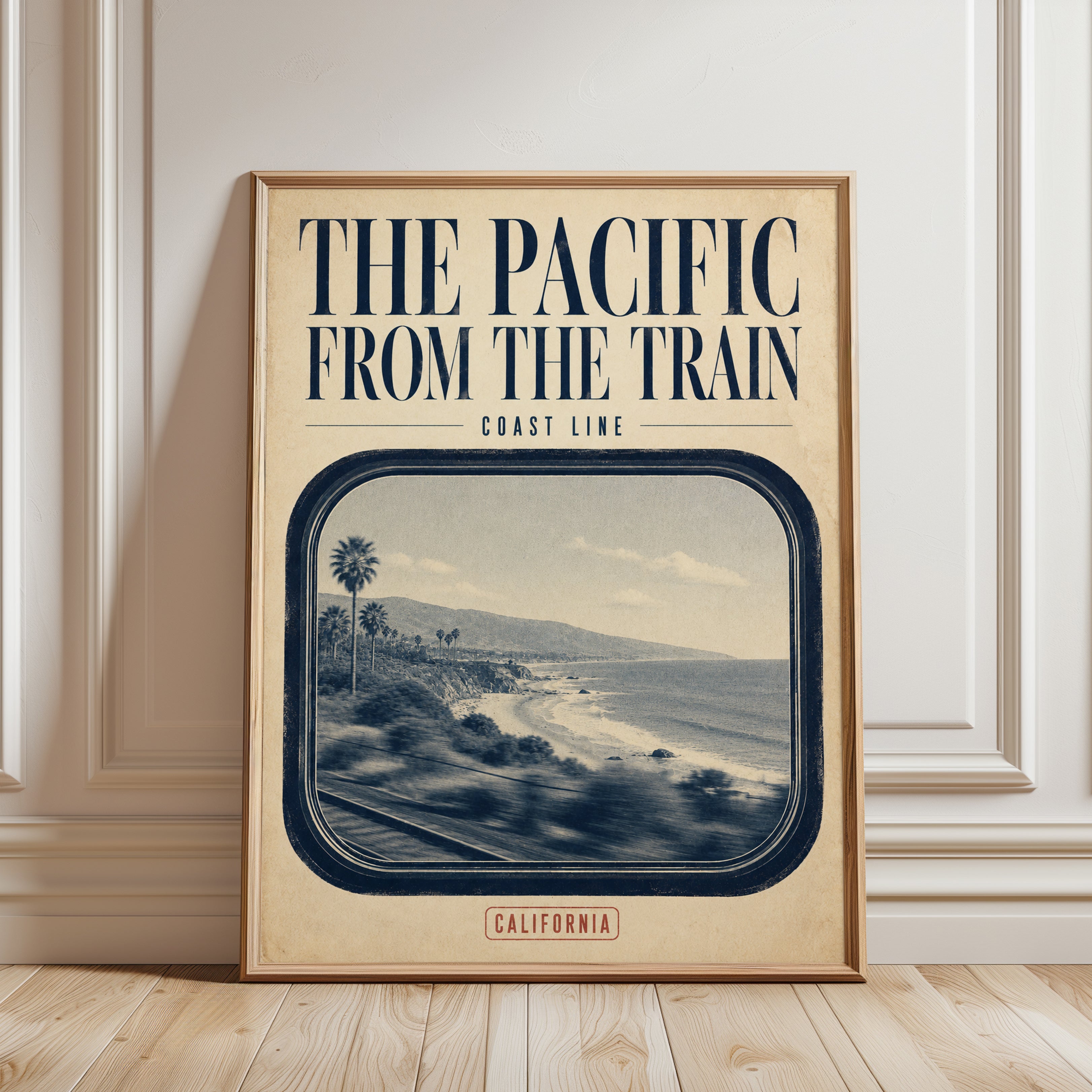 Pacific Coast Train View Poster: Vintage California Travel Art - framed detail