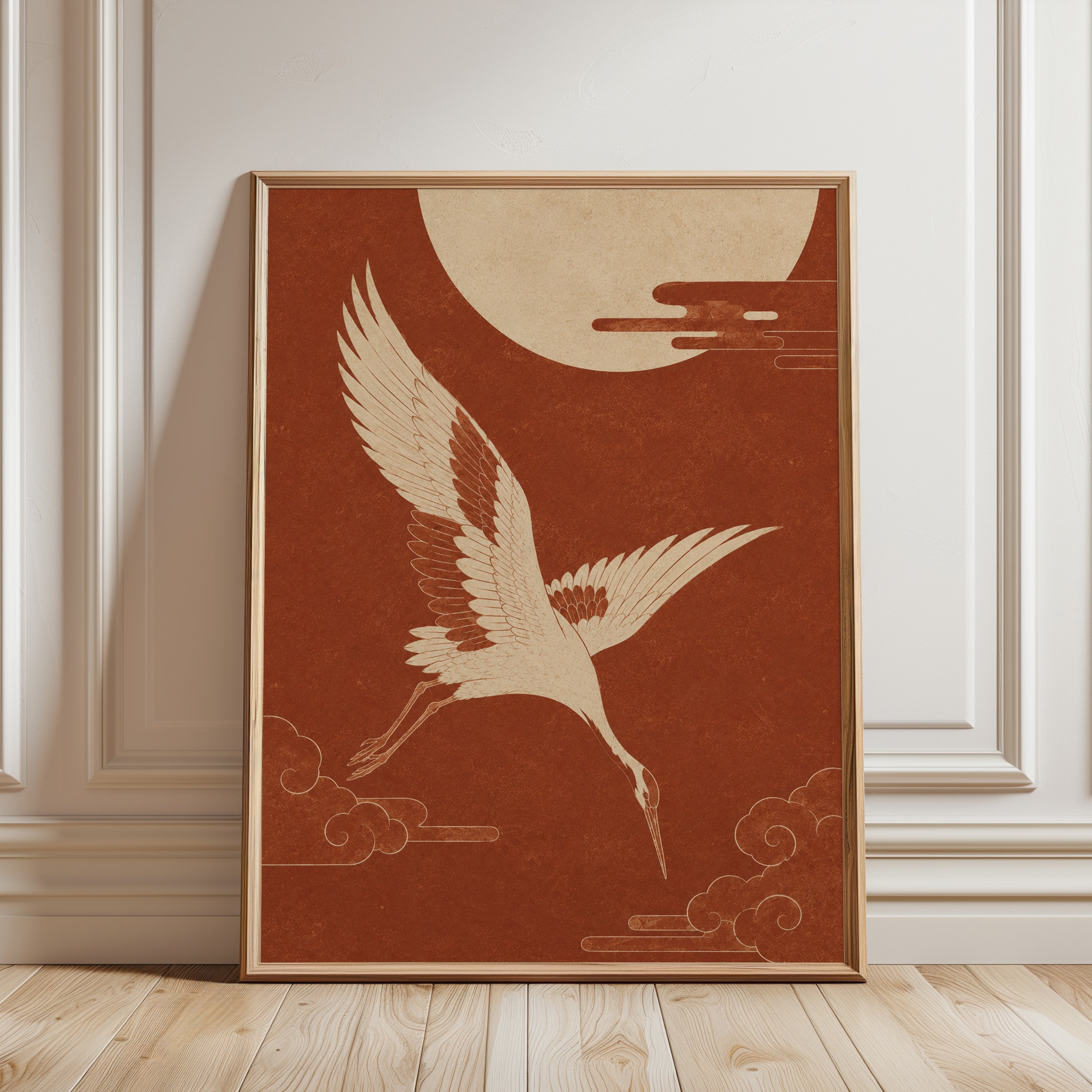 Vintage Japanese Crane Print - framed detail