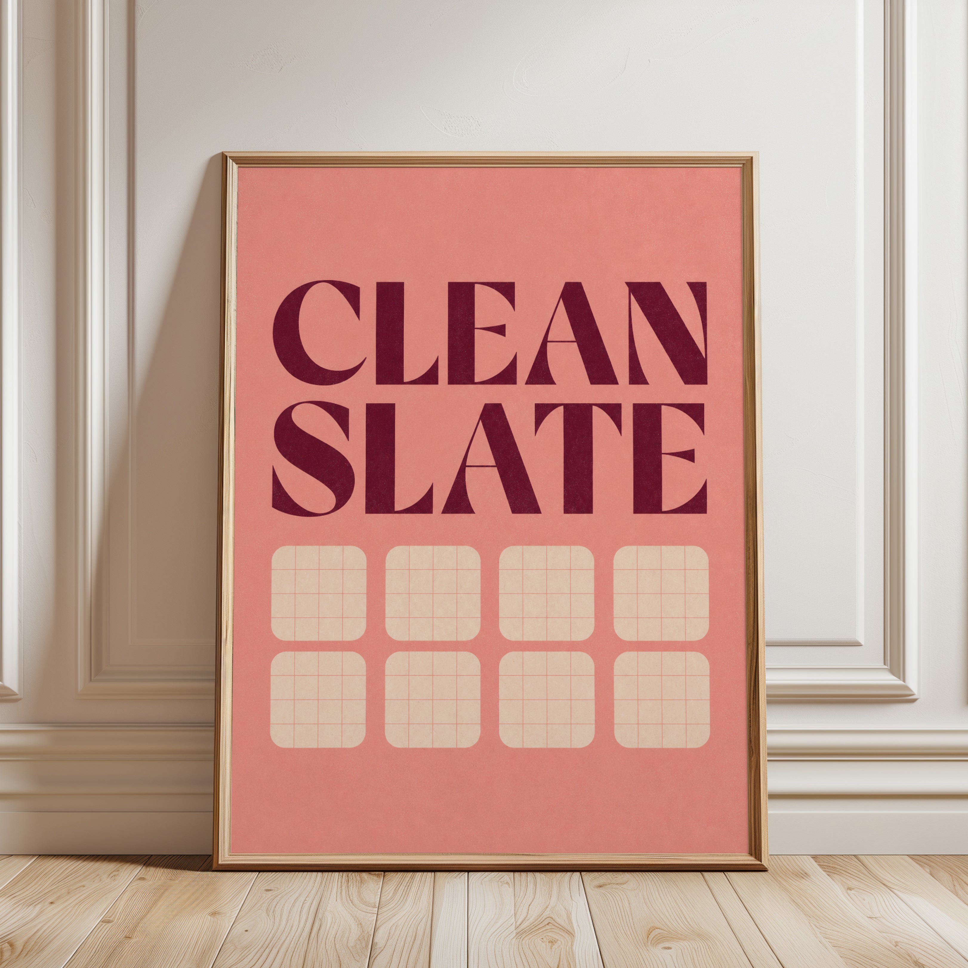 Clean Slate Print: Retro Habit Tracker Wall Art (Coral Pink) - framed detail