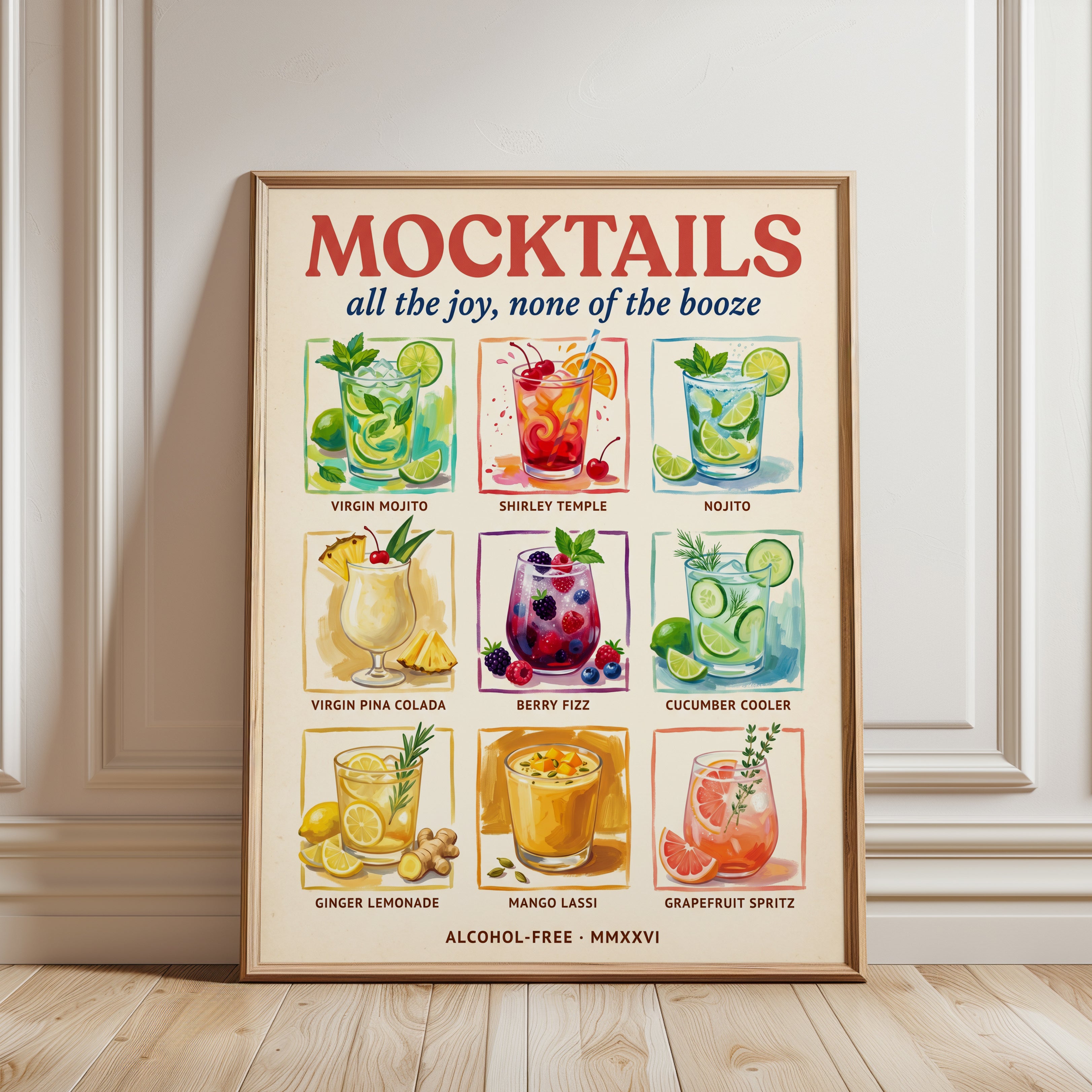 Mocktails Art Print: Retro Bar Decor (Non-Alcoholic Drinks) - framed detail
