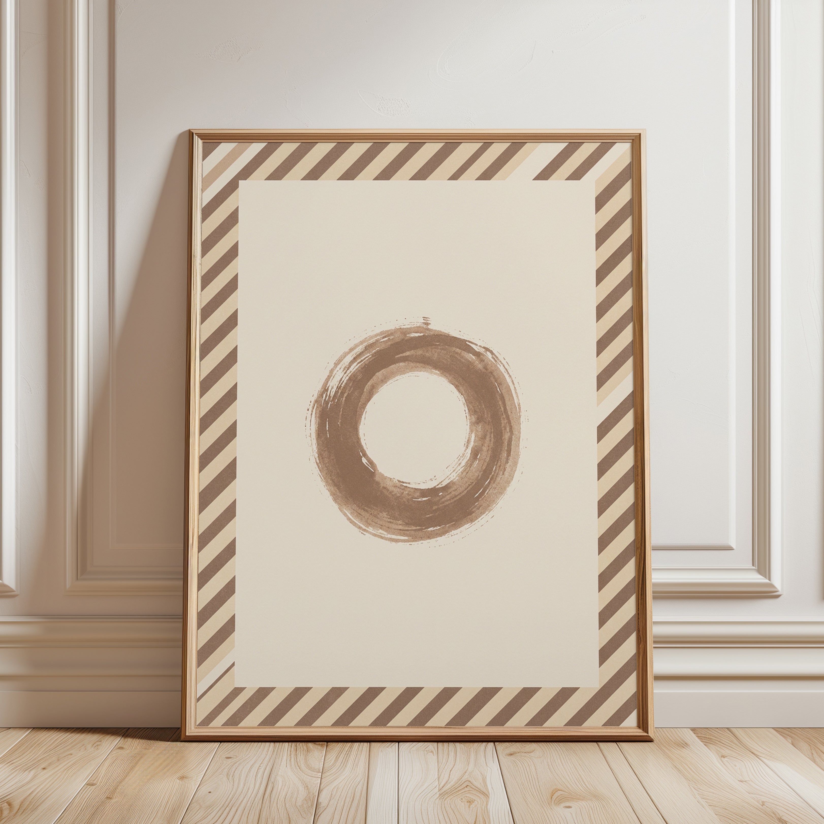 Enso Circle Art Print: Minimalist Brown Zen Brushstroke - framed detail