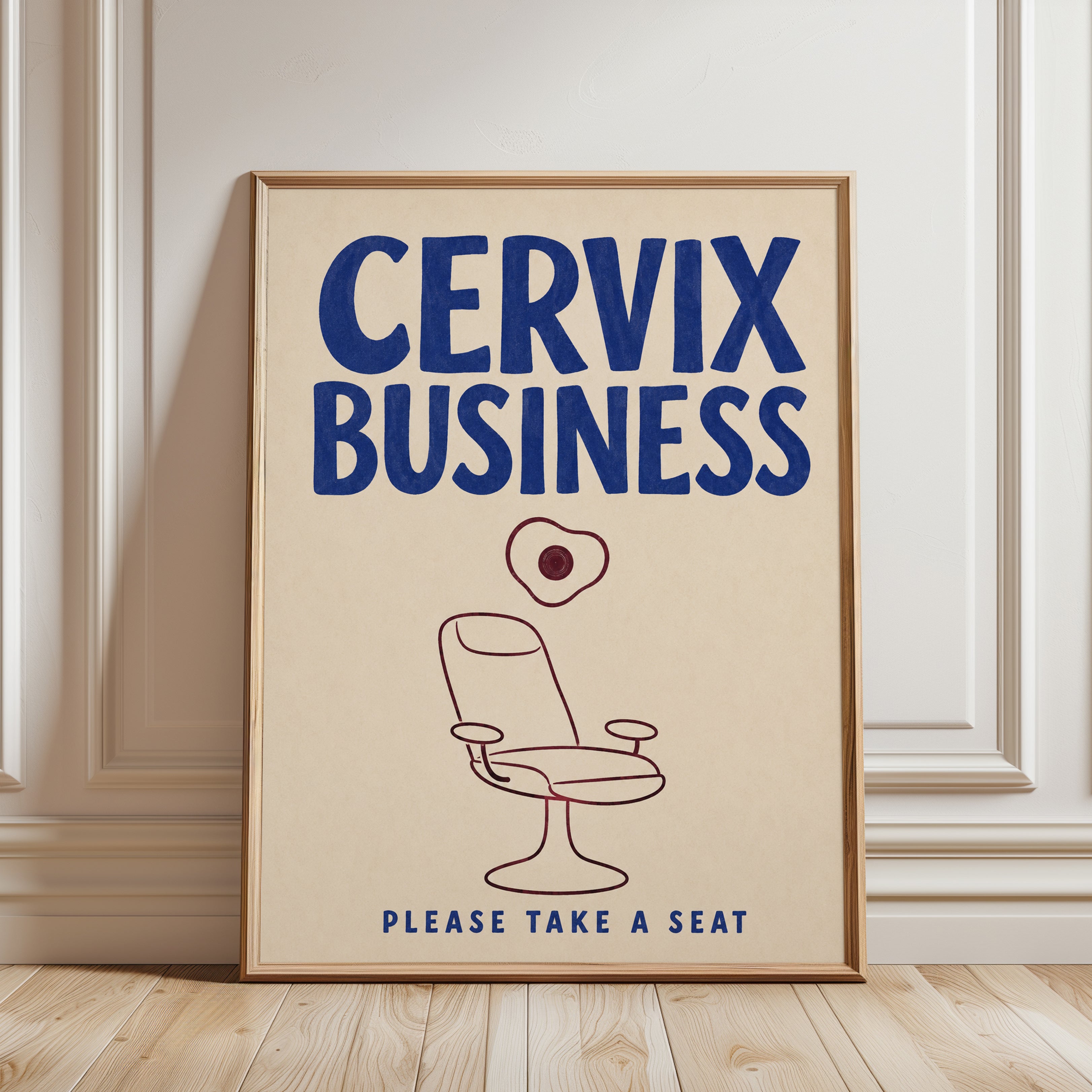 Cervix Business Poster: Retro Feminist Humor Line Art - framed detail