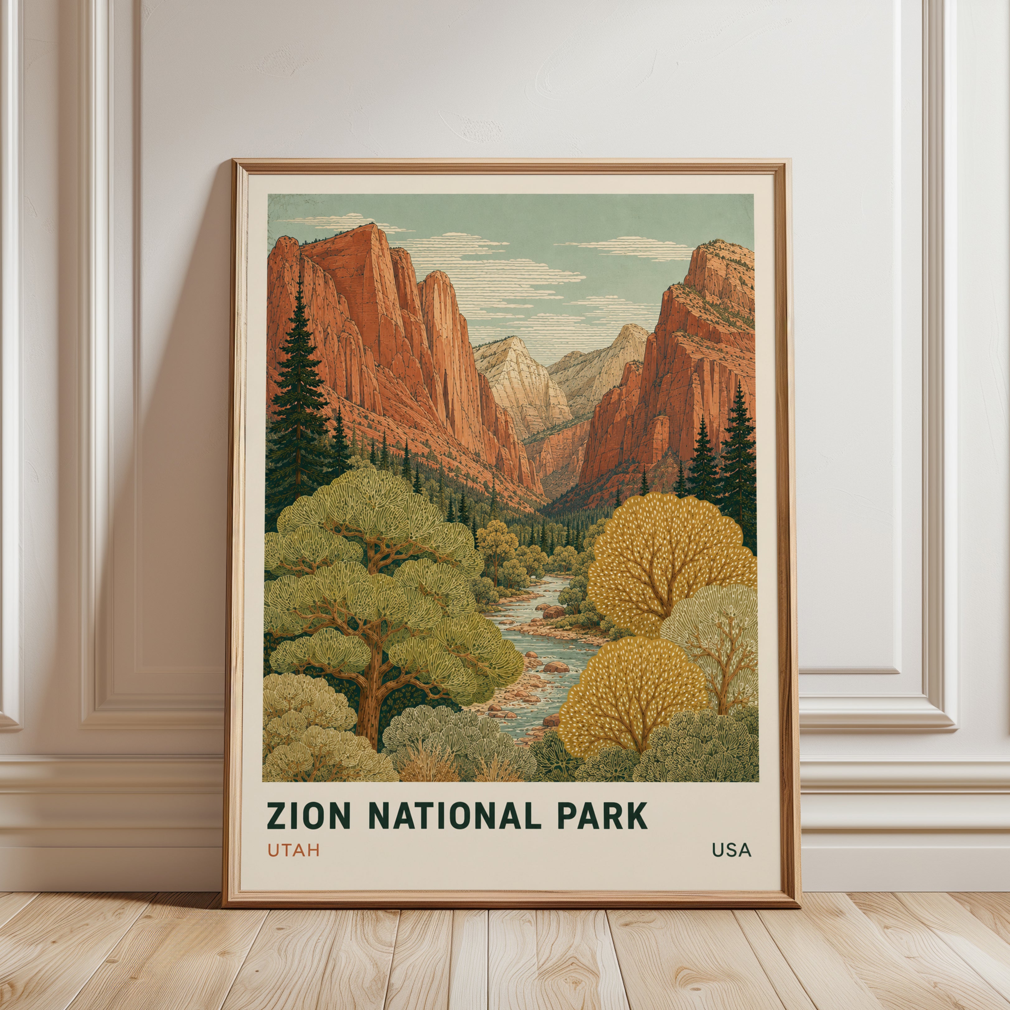 National Park Wall Art – Vintage Travel Poster - framed detail