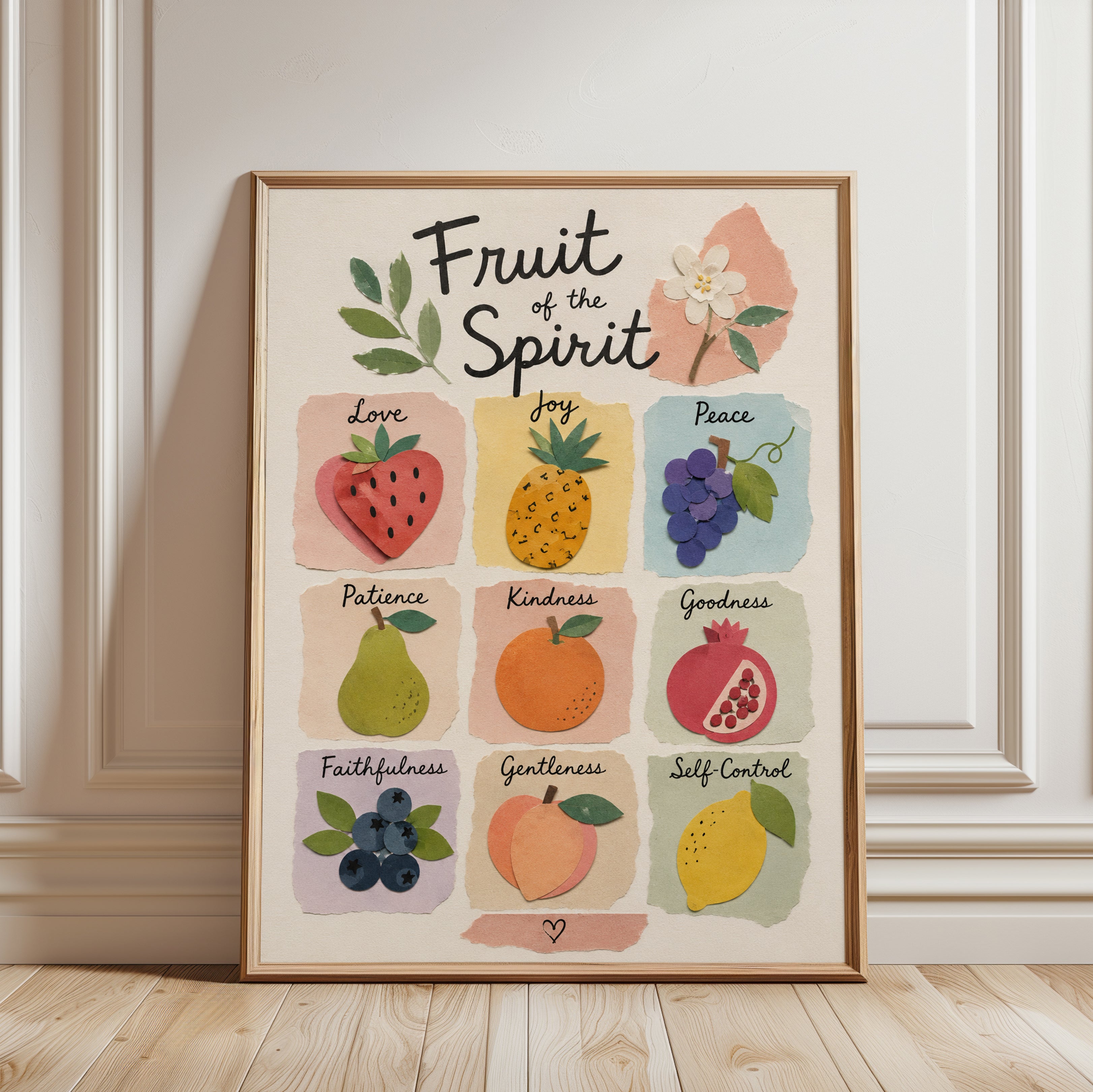 Fruit of the Spirit Print: Watercolor Bible Verse Wall Art - framed detail