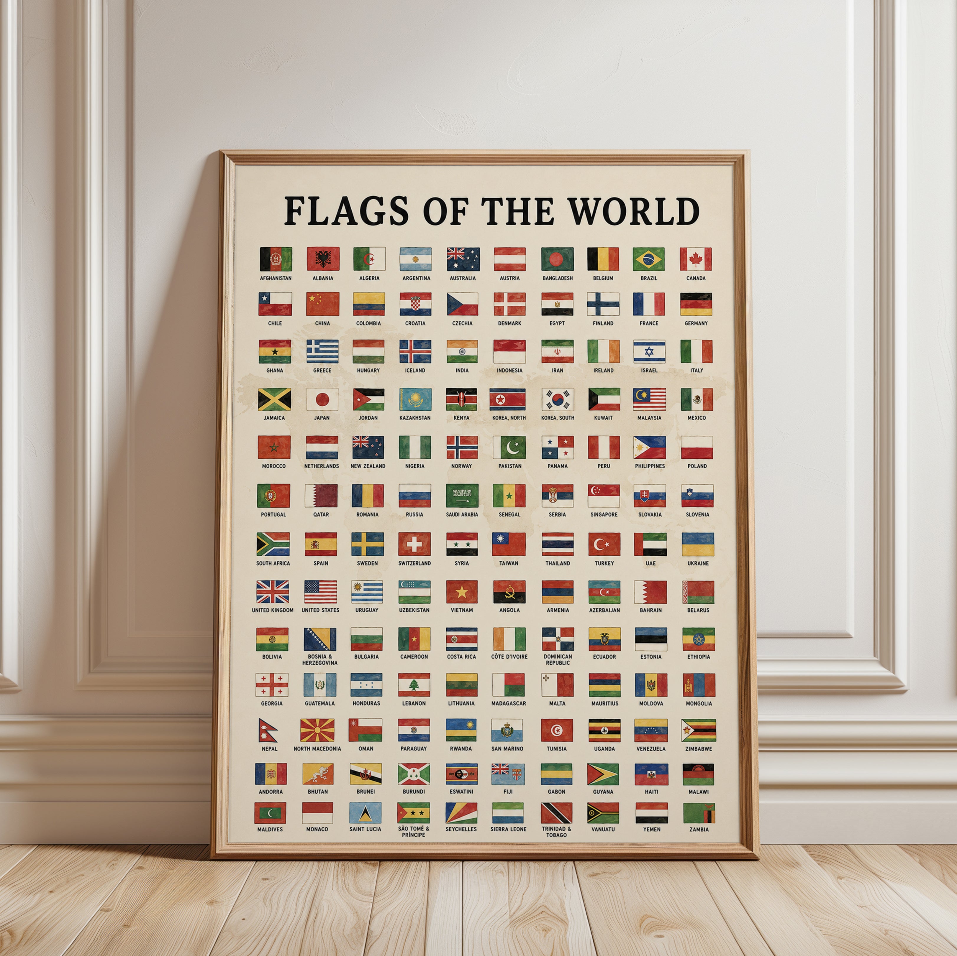 Flags of the World Educational Poster: Vintage Reference Chart - framed detail