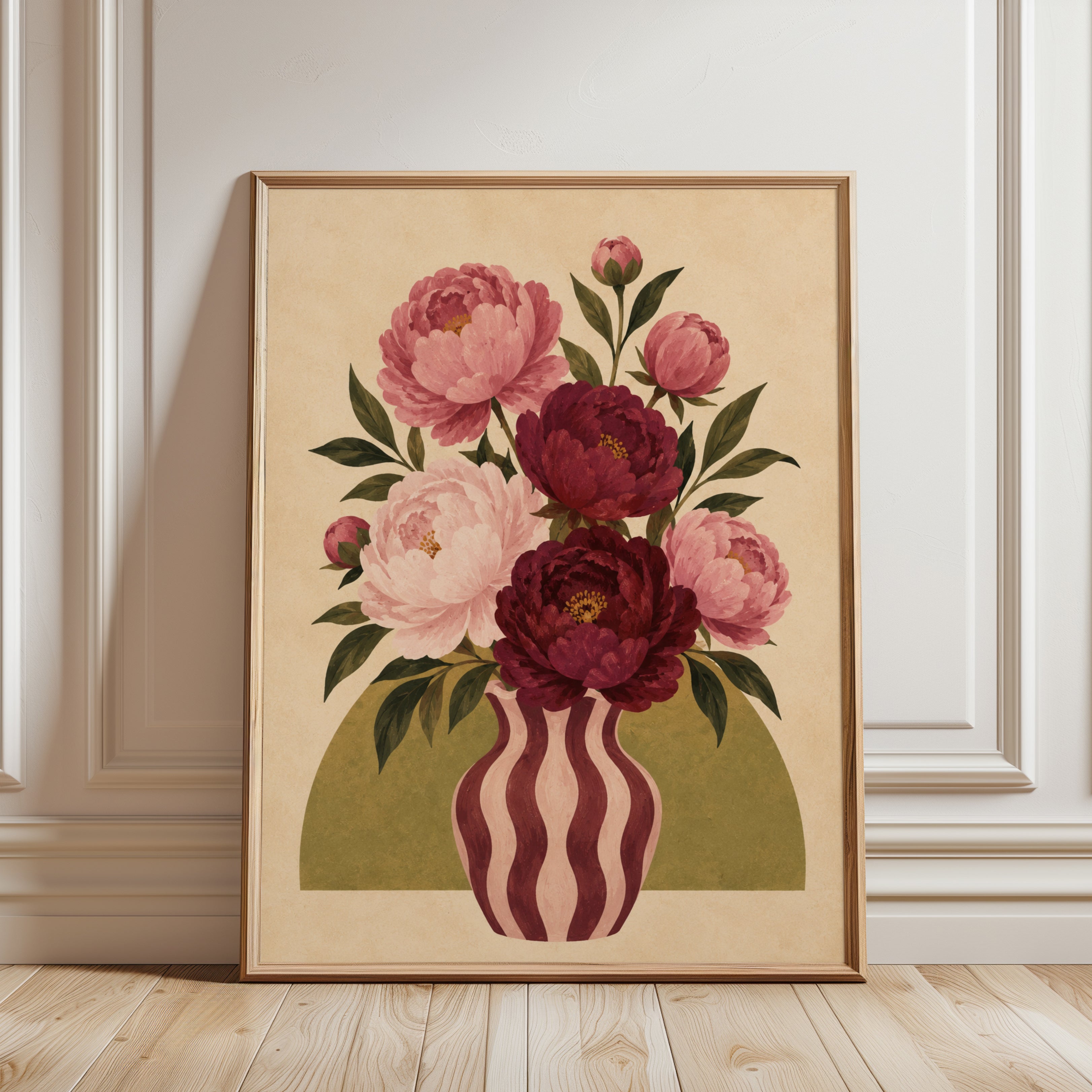 Peony Vase Wall Art – Vintage Floral Print - framed detail