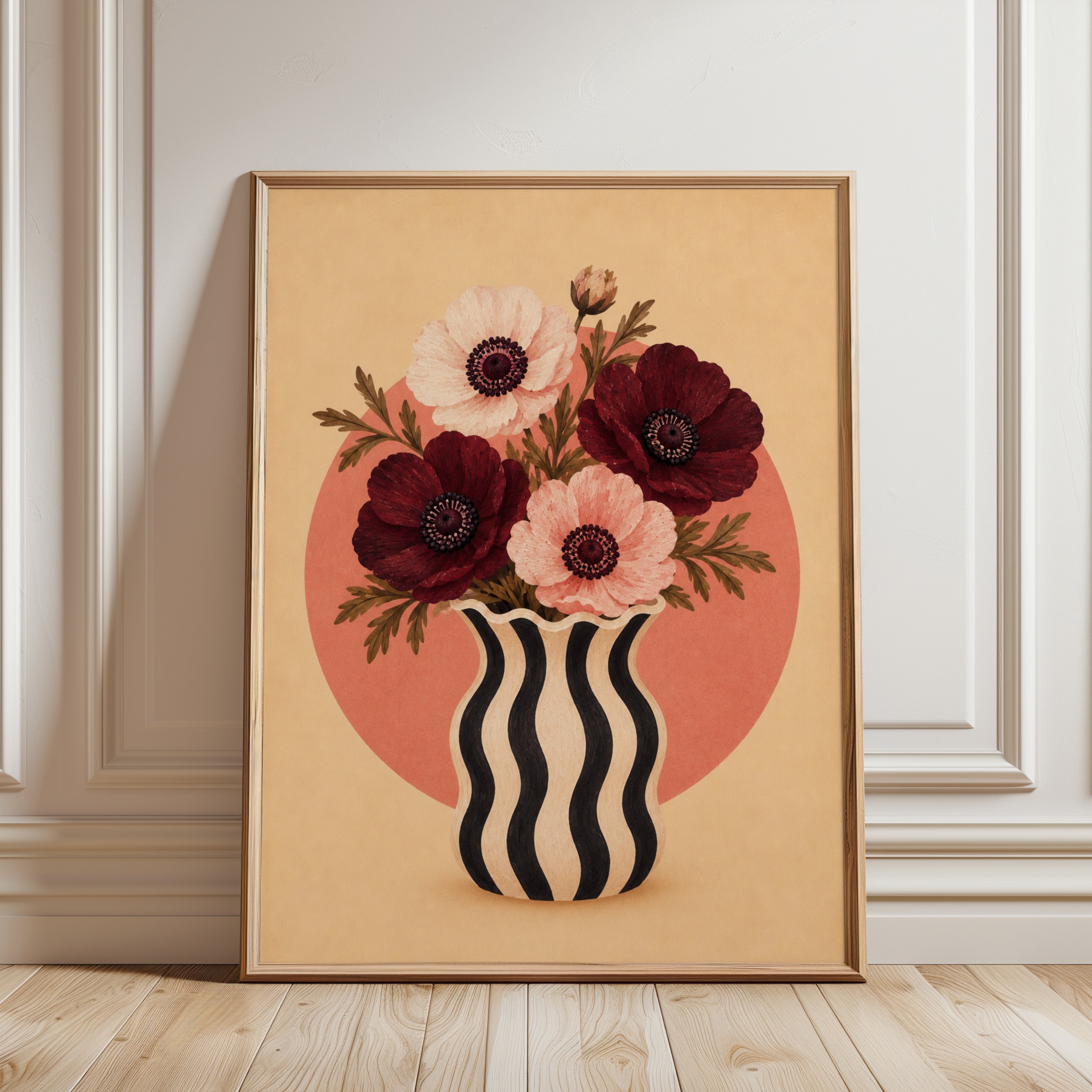 Floral Vase Wall Art – Modern Botanical Print - framed detail