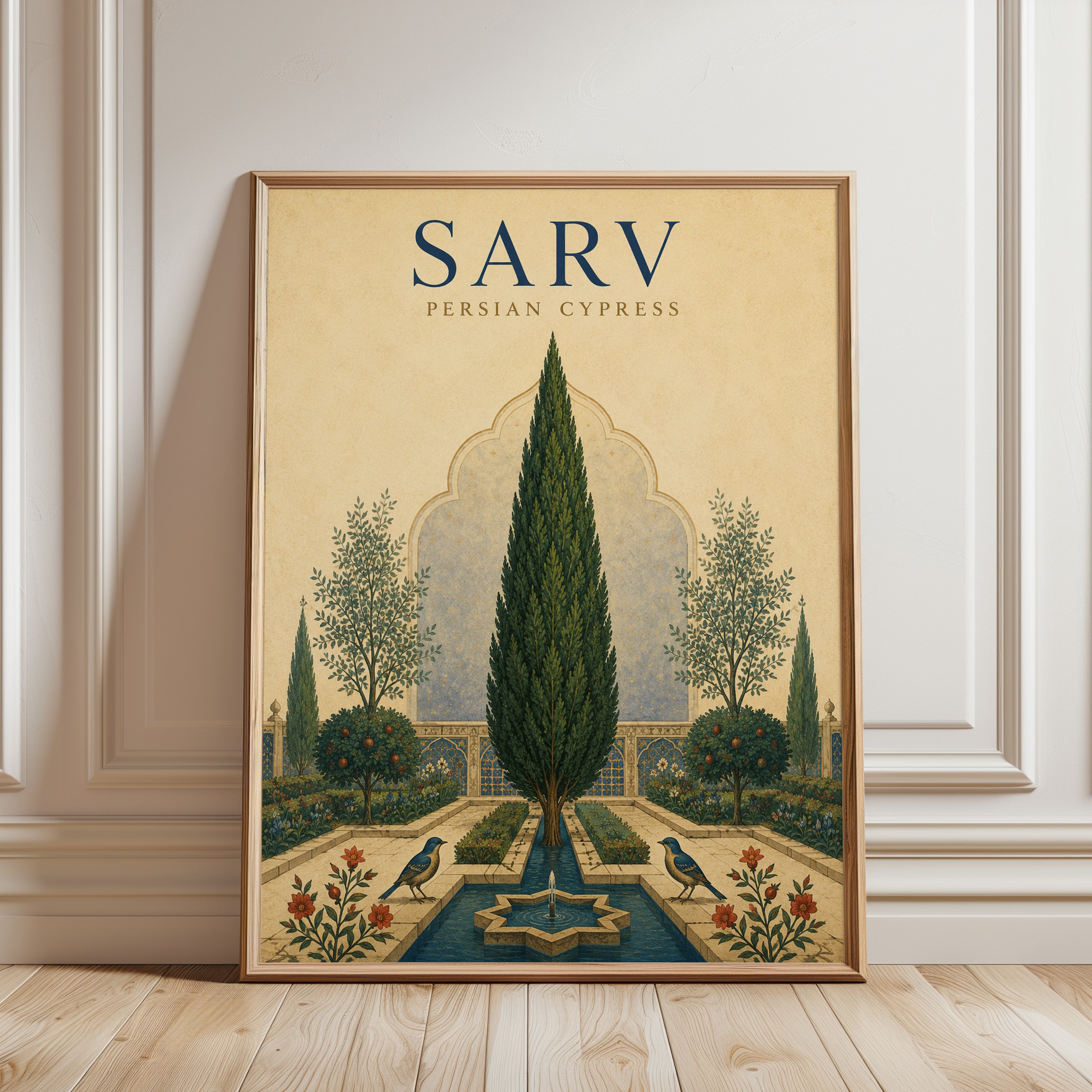 Persian Garden Poster – Cypress Tree Wall Art - framed detail