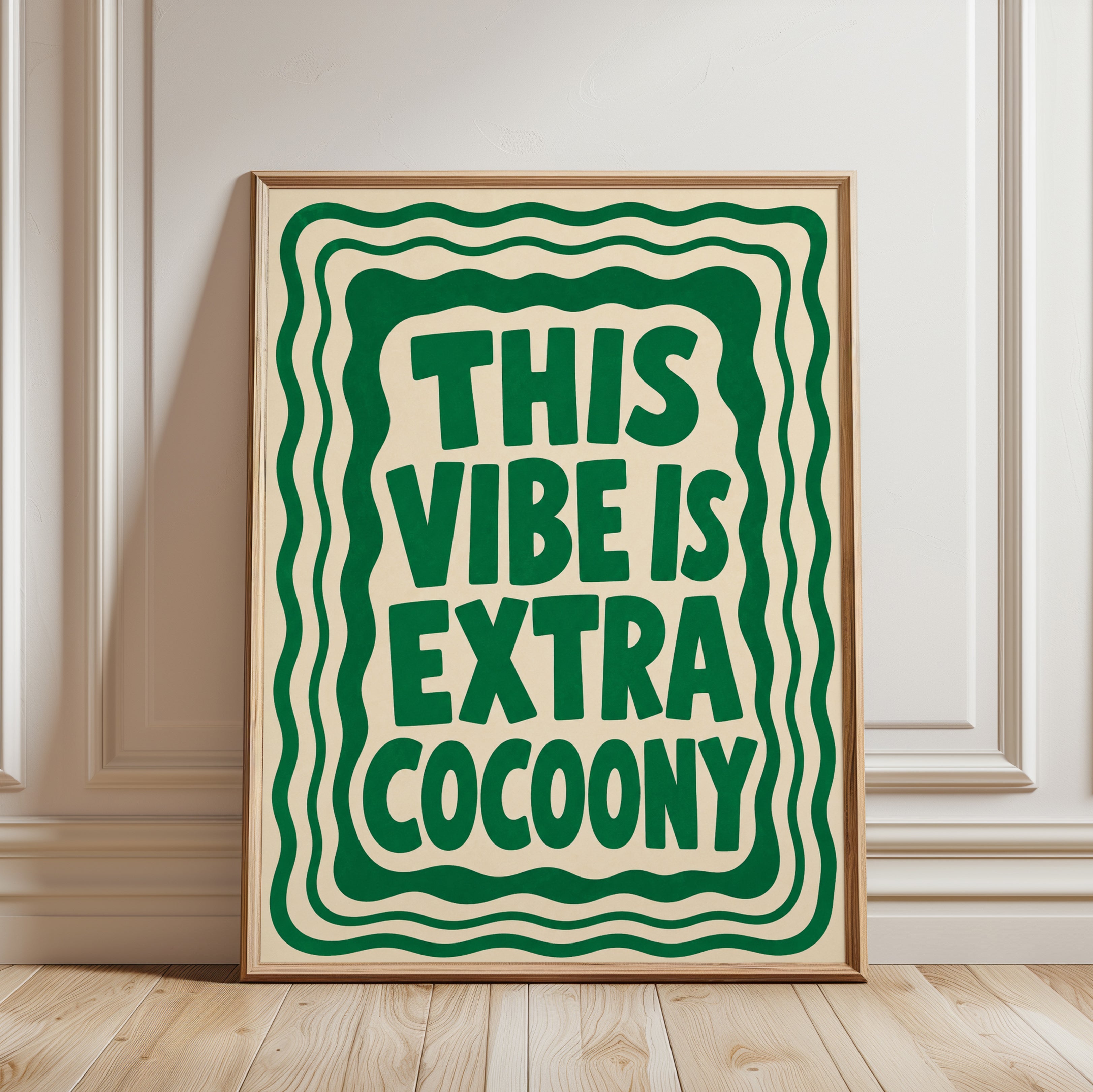 Groovy Retro Typography Print: 70s Green Wall Art - framed detail