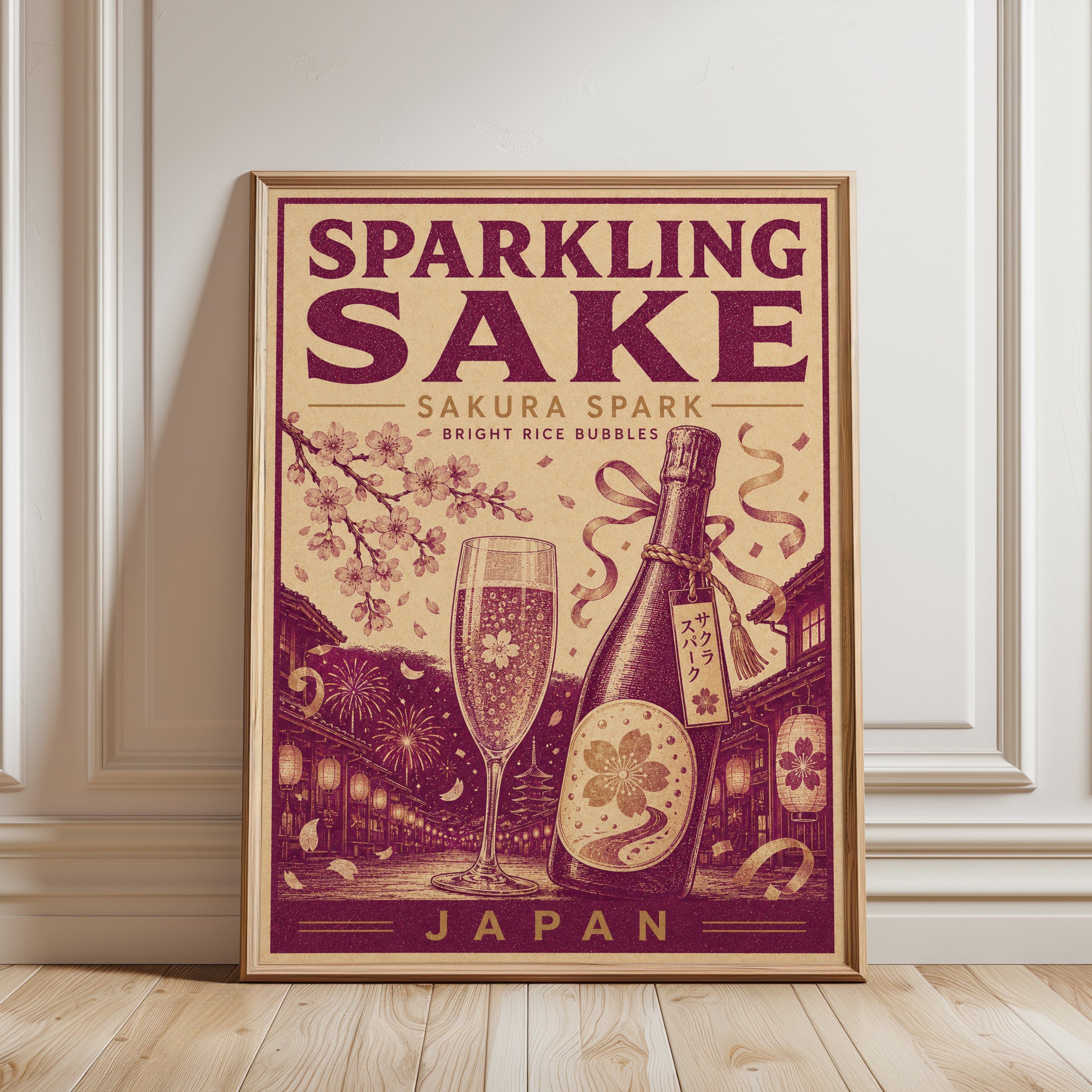 Japanese Sake Wall Art: Retro Vintage Poster - framed detail