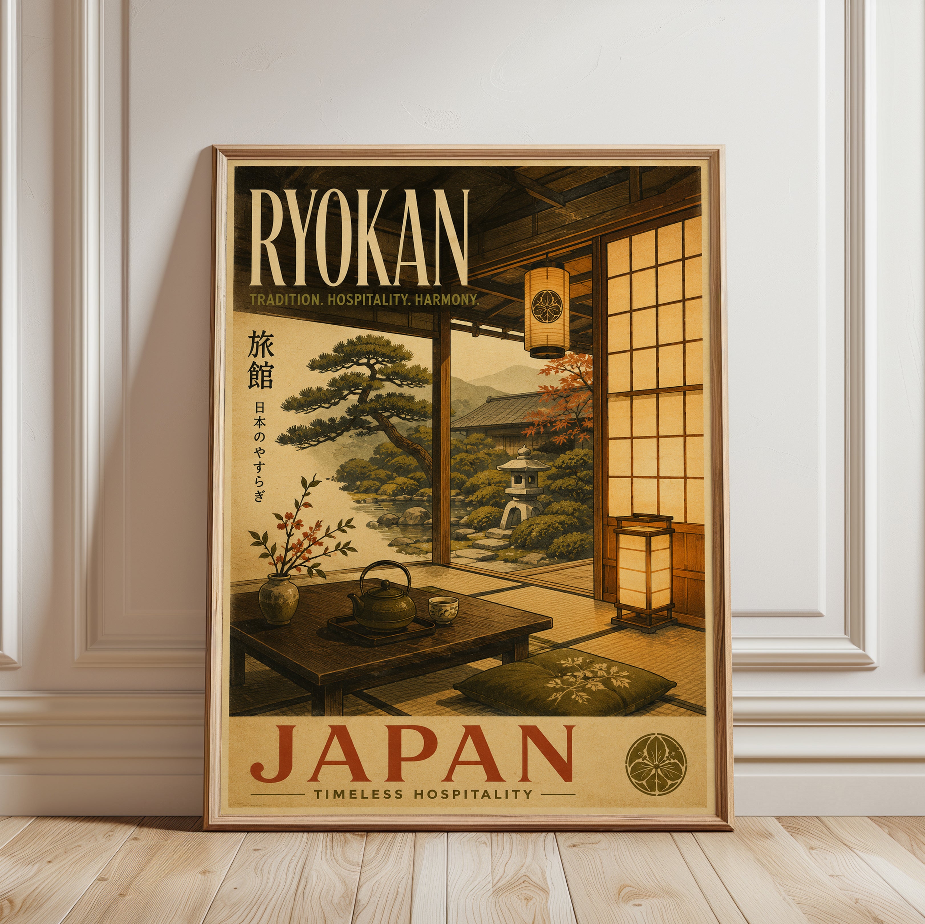 Japan Travel Poster – Ryokan Wall Art - framed detail