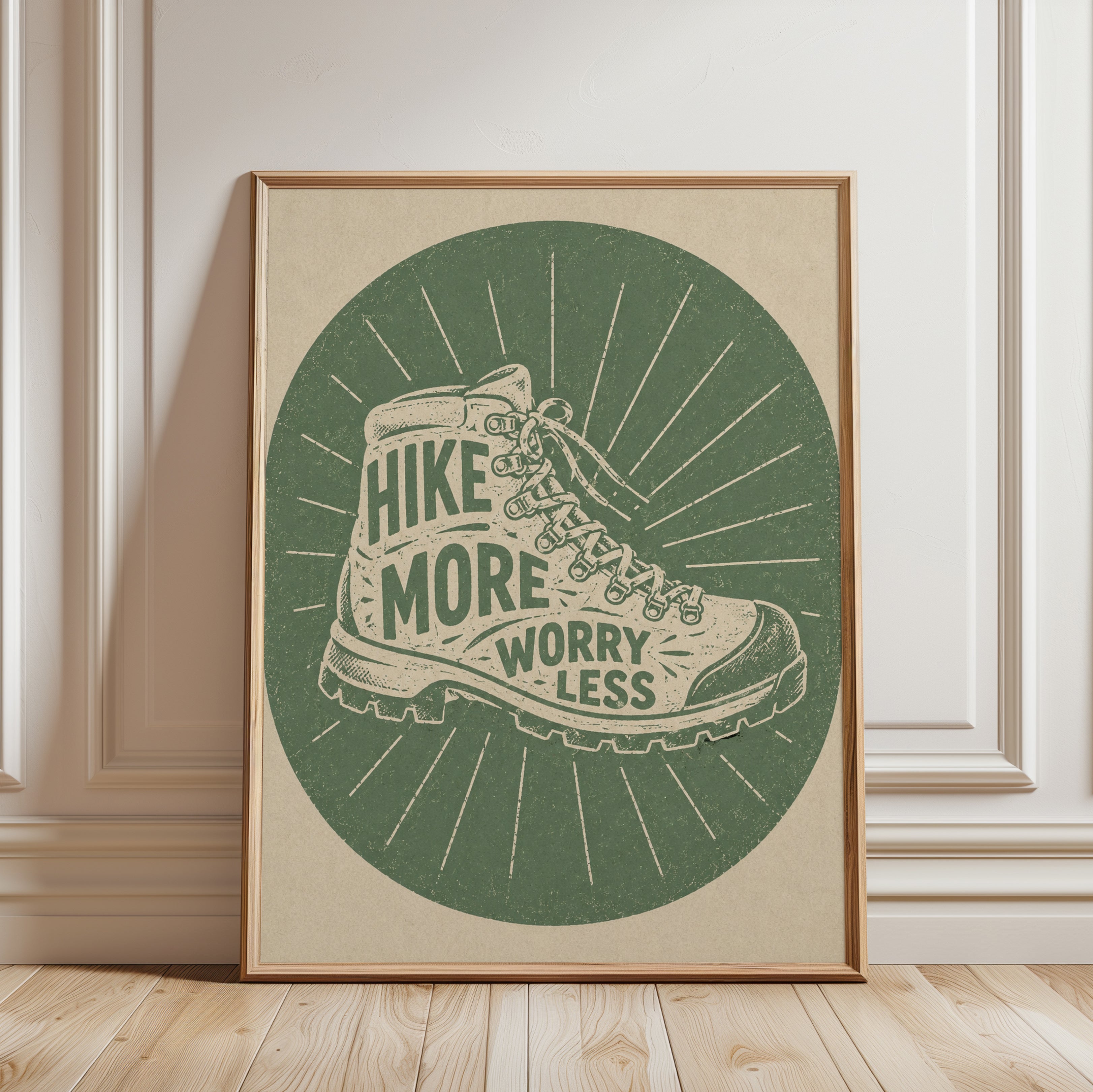 Vintage Hiking Boot Print - framed detail