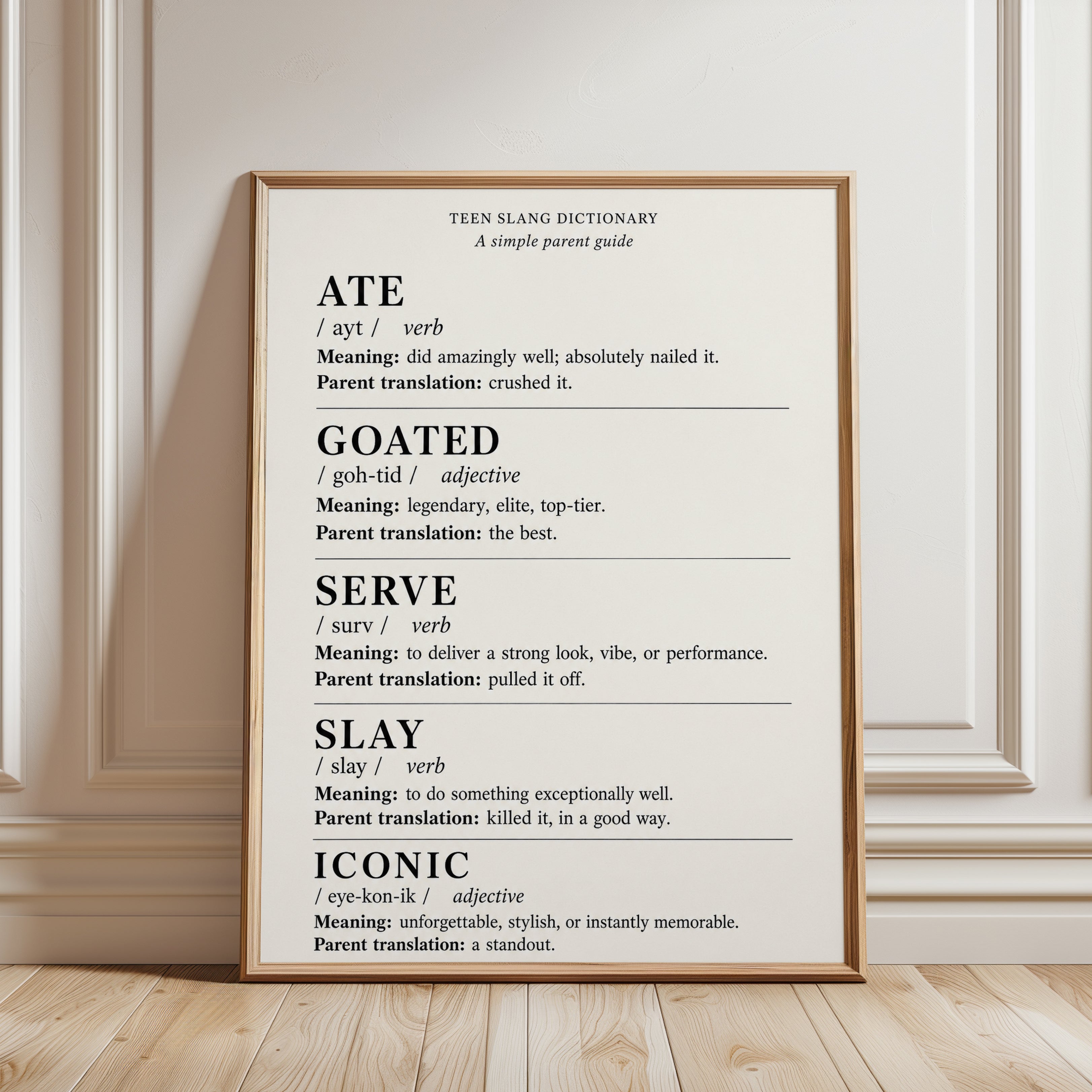 Teen Slang Poster – Parent Translation Guide - framed detail