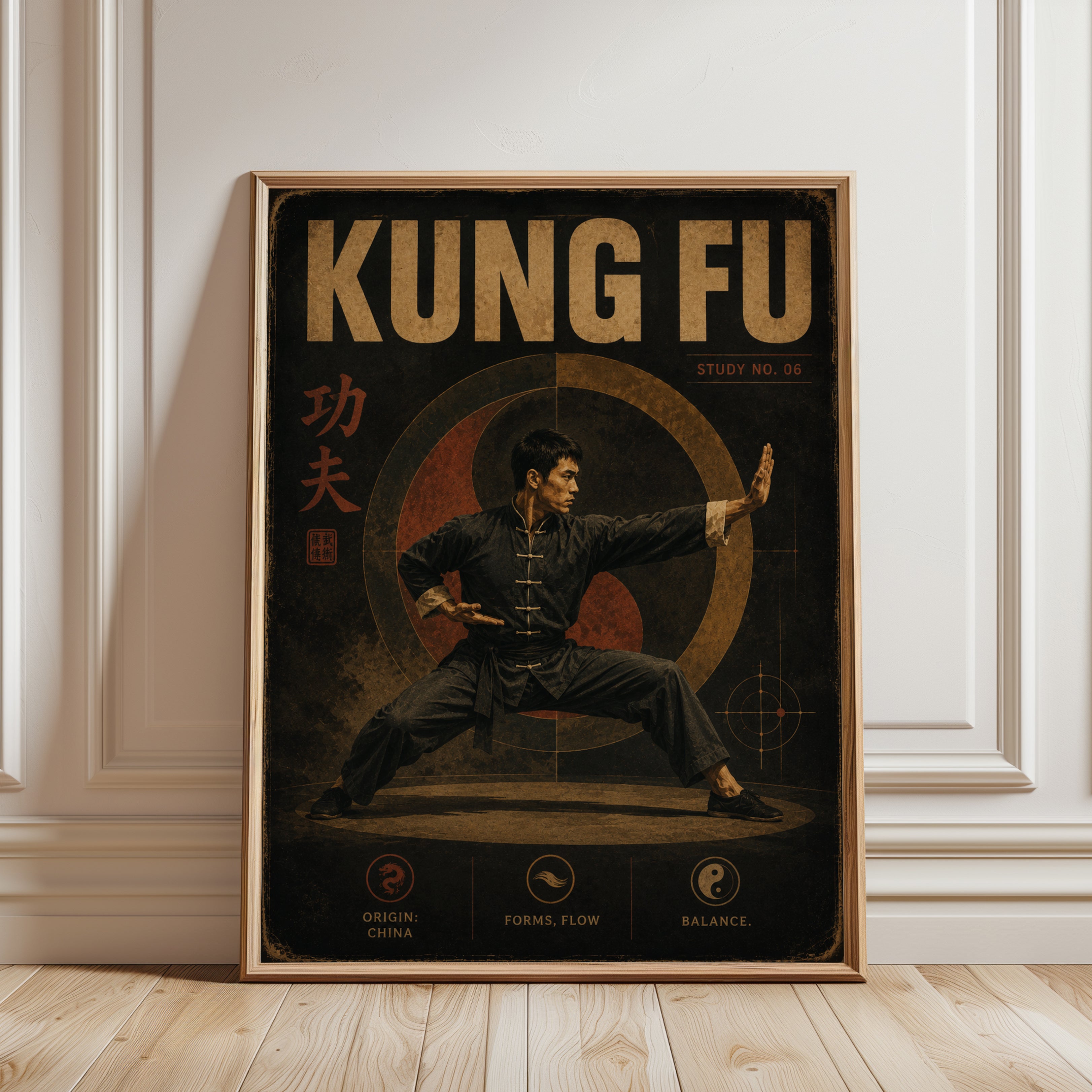 Martial Arts Poster: Retro Kung Fu Style - framed detail