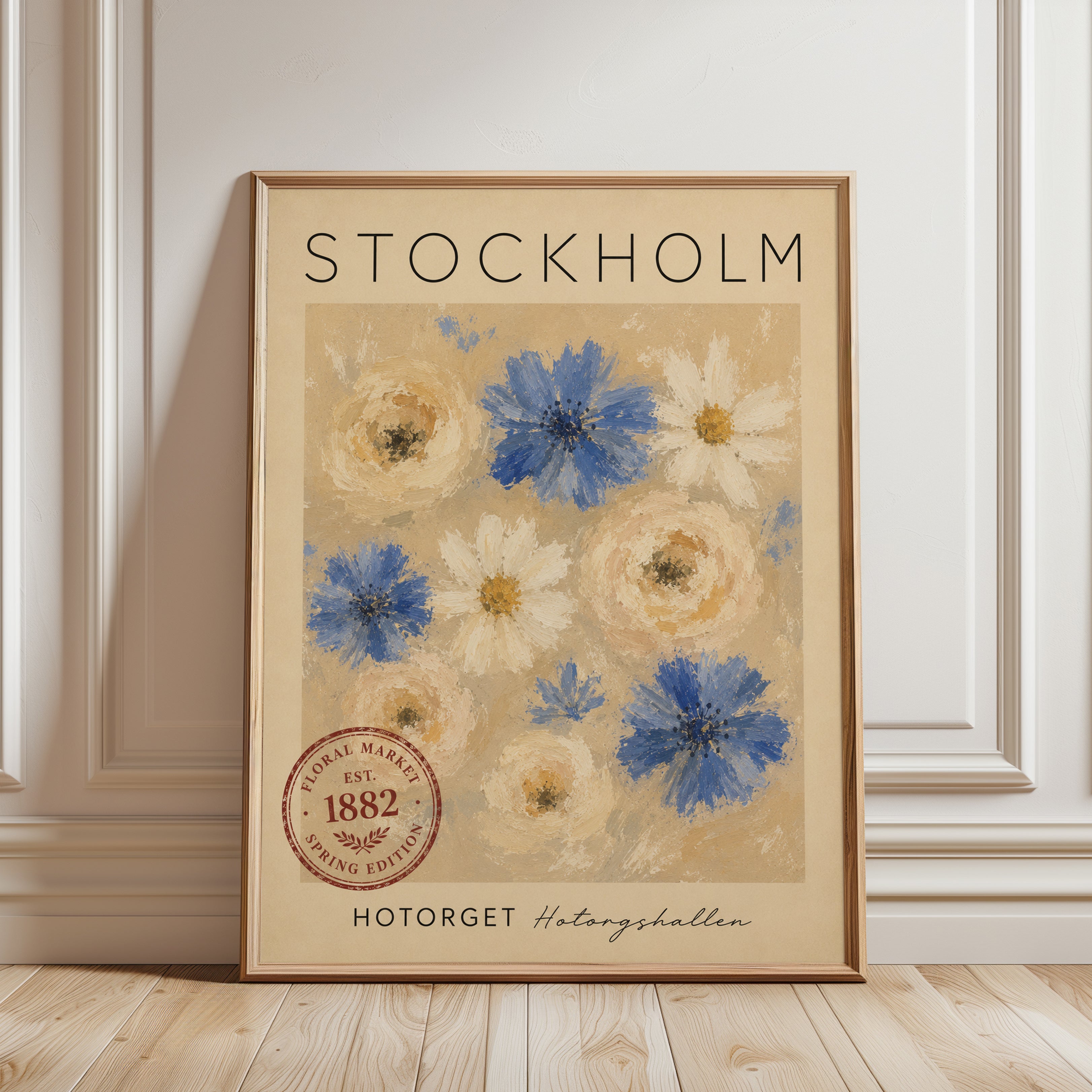 Stockholm Travel Poster – Vintage Floral Print - framed detail