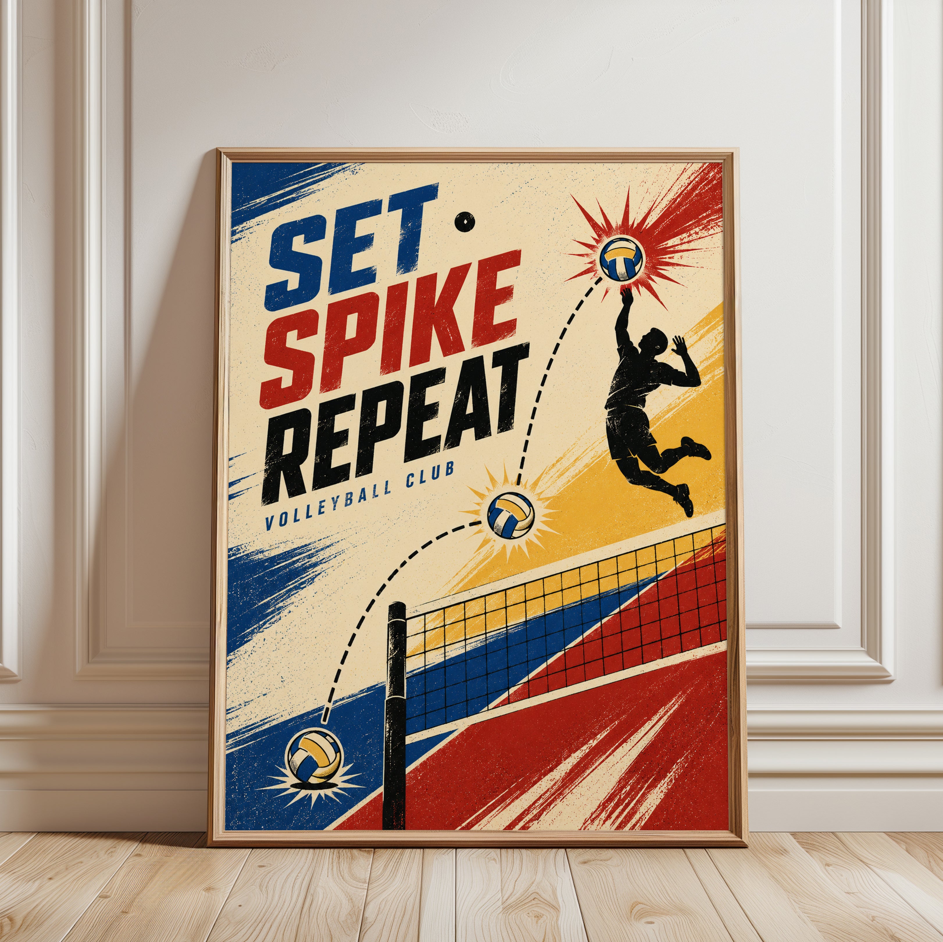 Retro Volleyball Poster: Vintage Sports Art Print - framed detail
