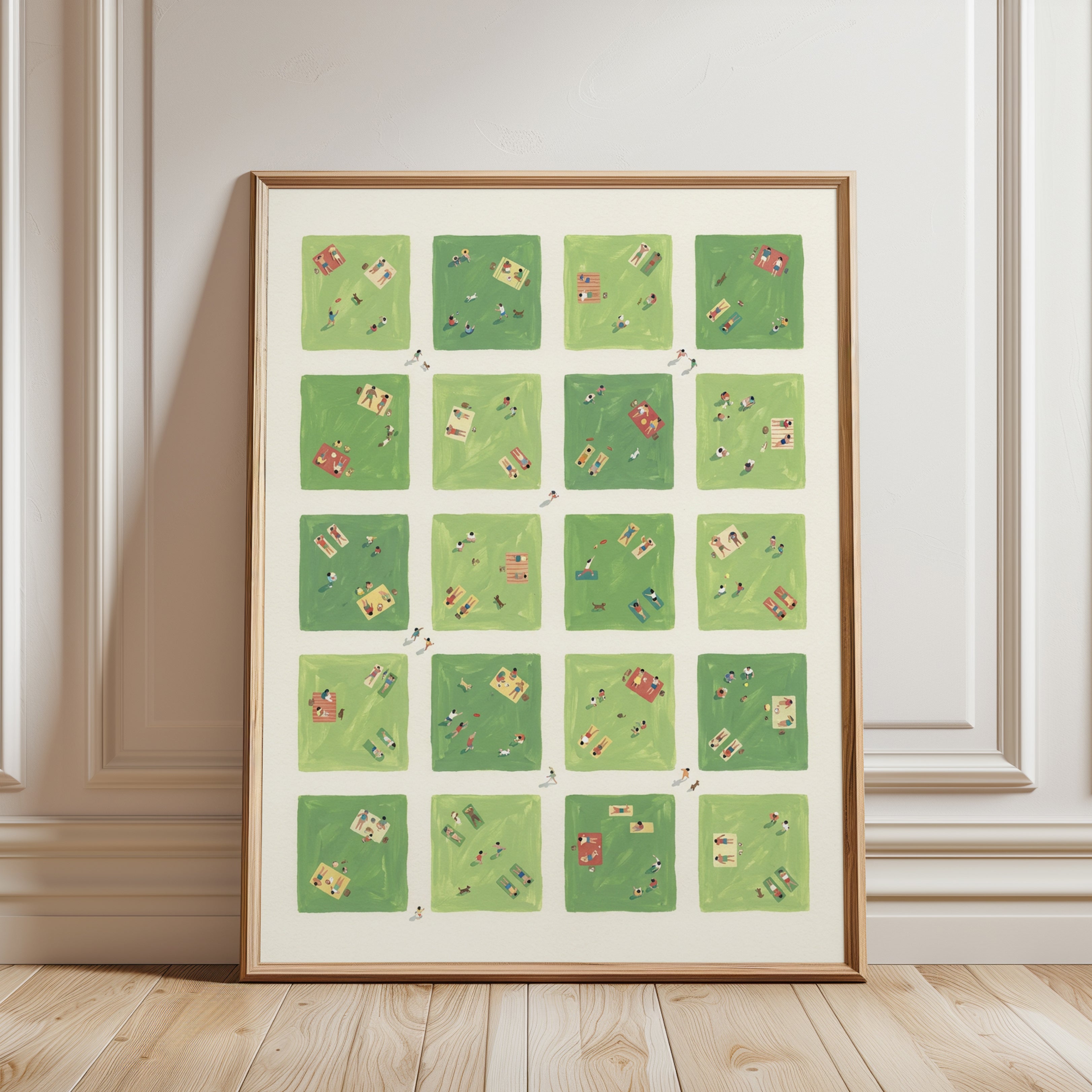 Whimsical Park Print – People on Grass - framed detail