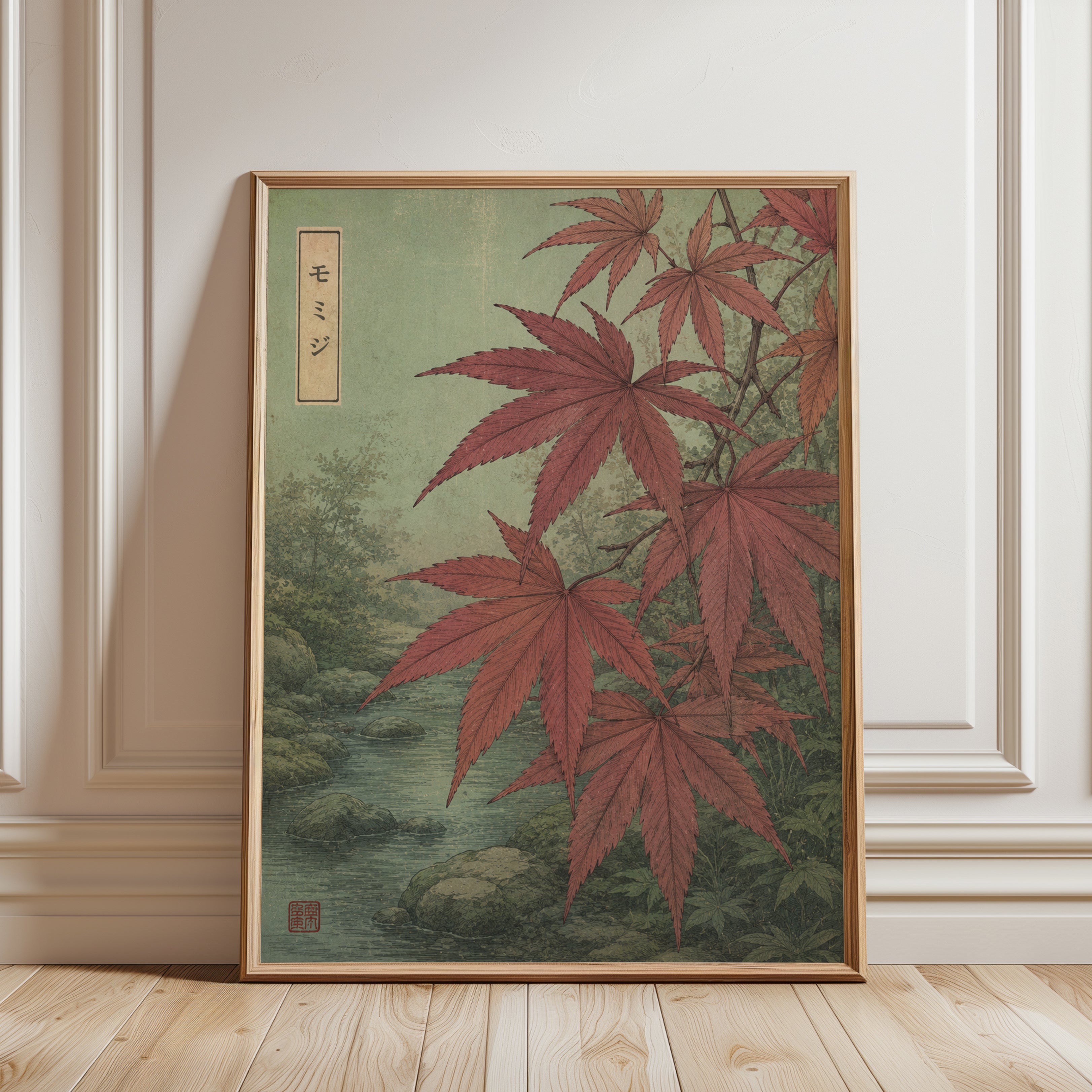 Japanese Maple Botanical Print — Vintage Ukiyo-e Style - framed detail