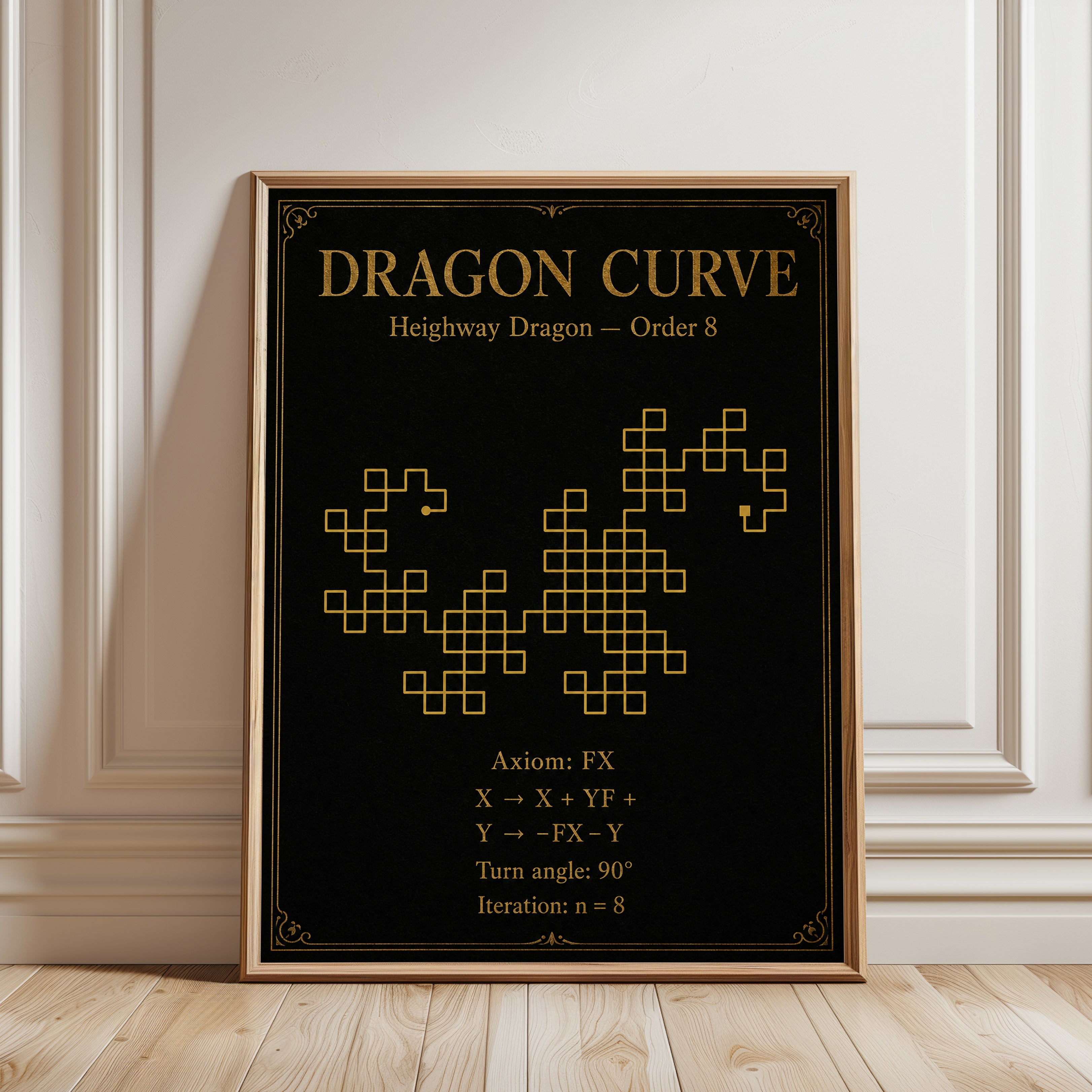 Dragon Curve Poster – Fractal Art Print - framed detail
