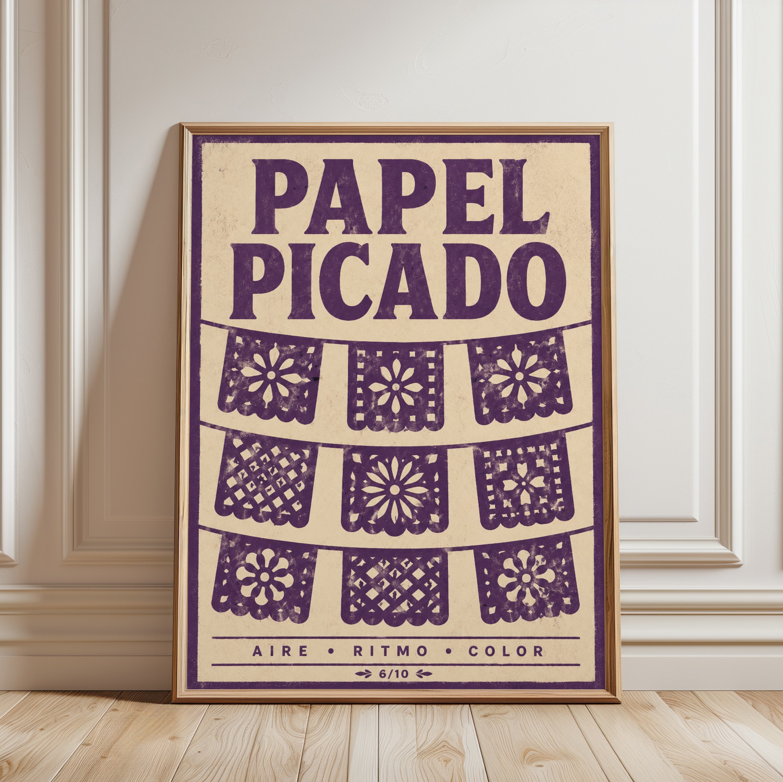 Mexican Folk Art Print: Vibrant Papel Picado - framed detail