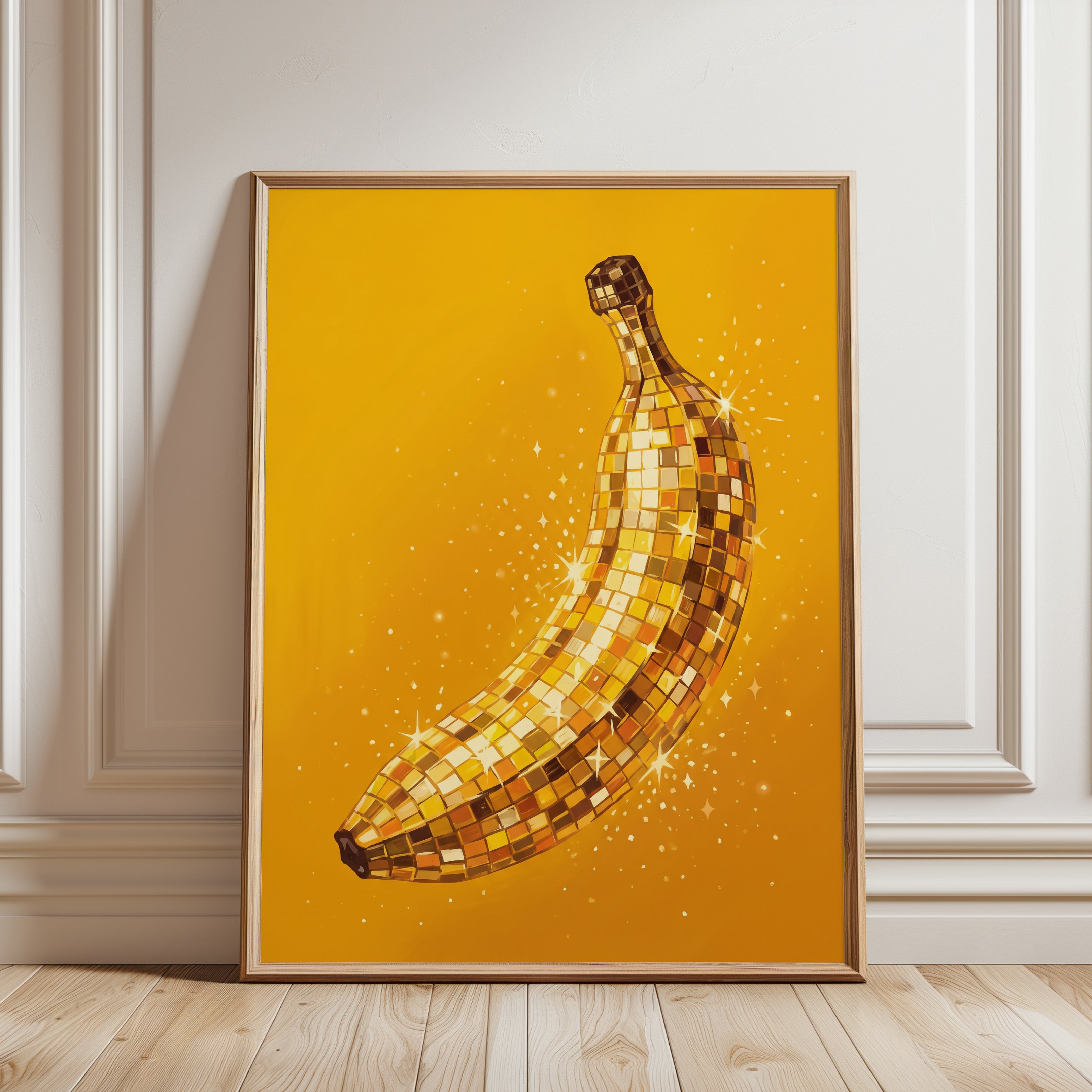 Banana Mosaic Print: Retro Disco Pop Art (Kitchen Wall Decor - framed detail