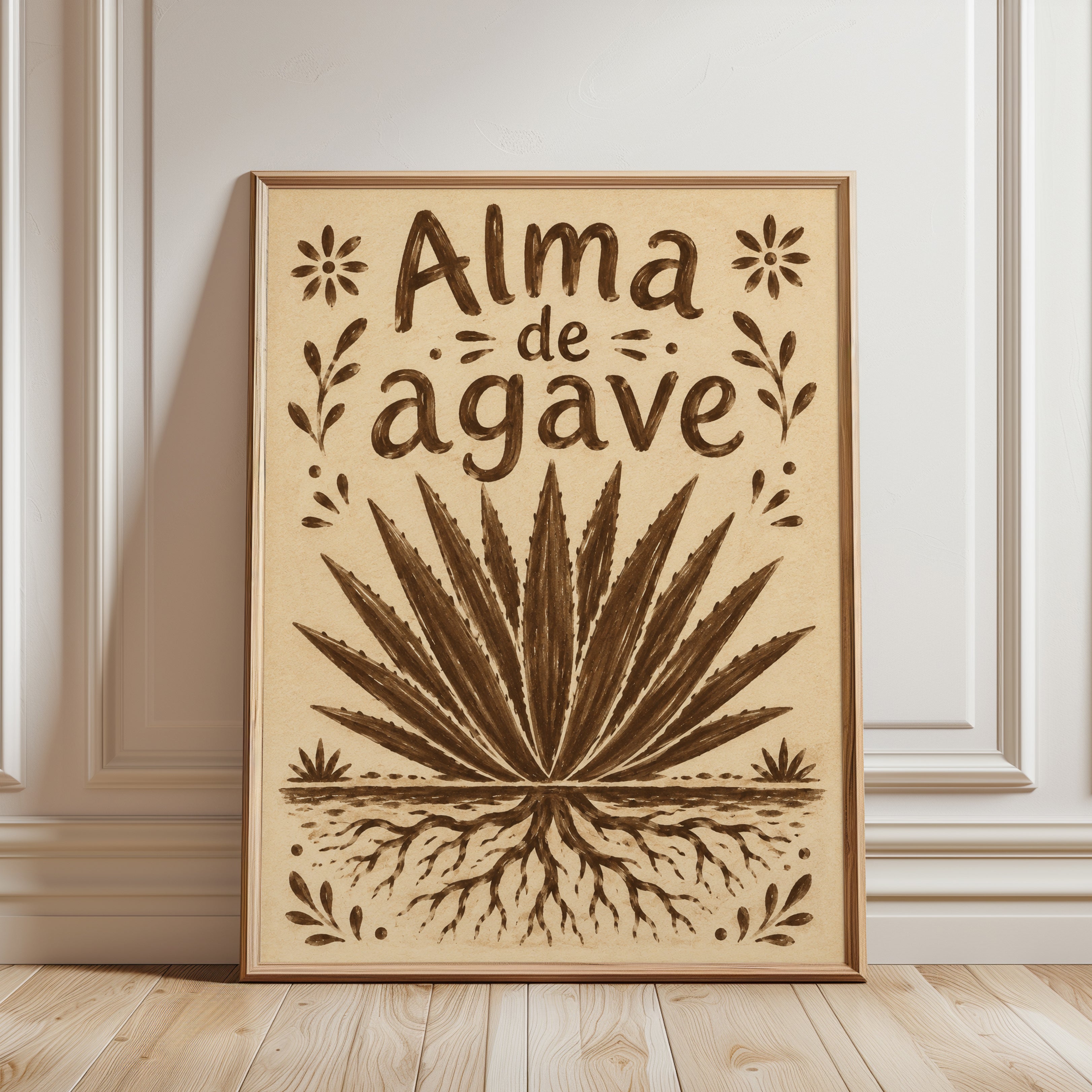 Alma de Agave Wall Art: Vintage Botanical Illustration Print - framed detail