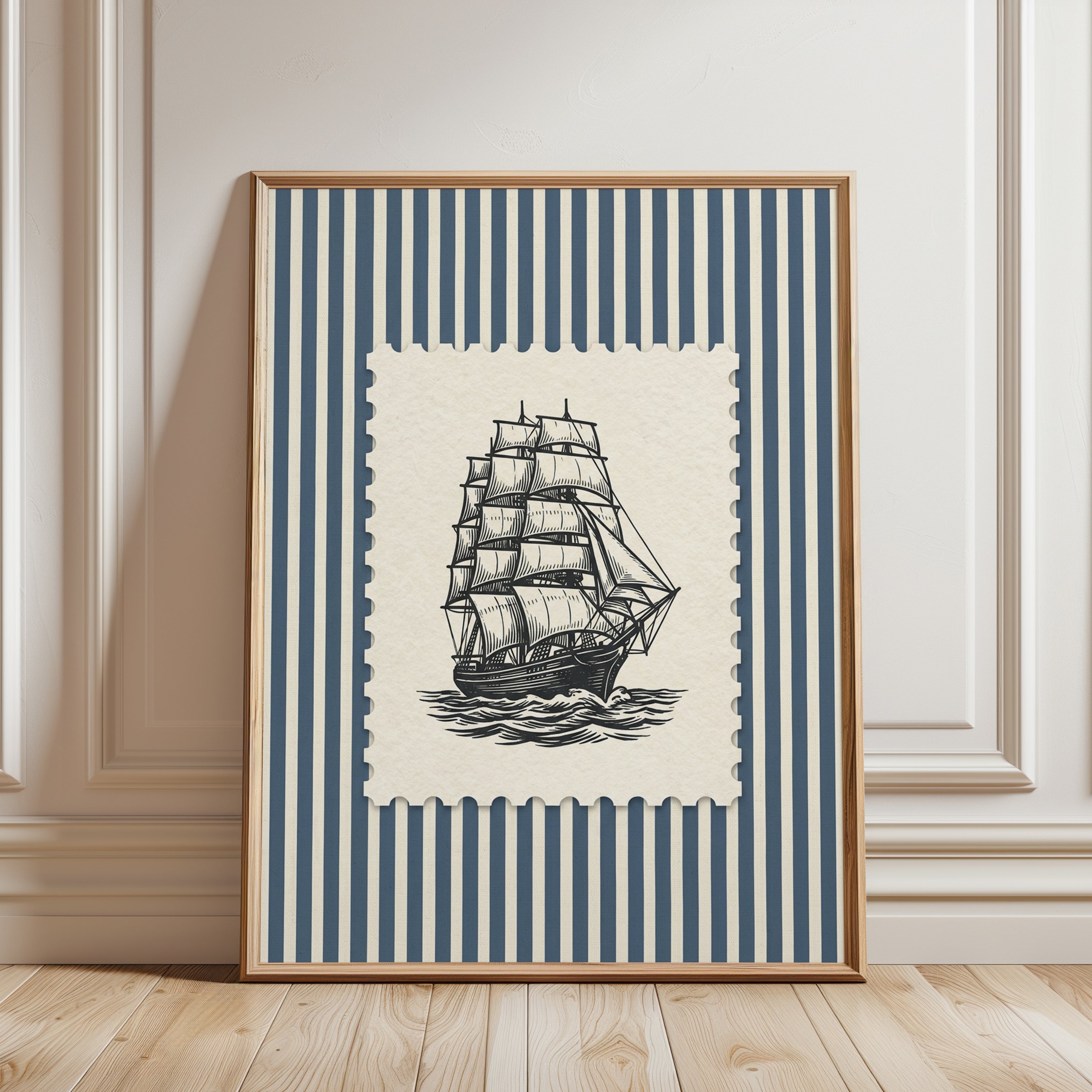 Nautical Vintage Sailing Ship Print - framed detail