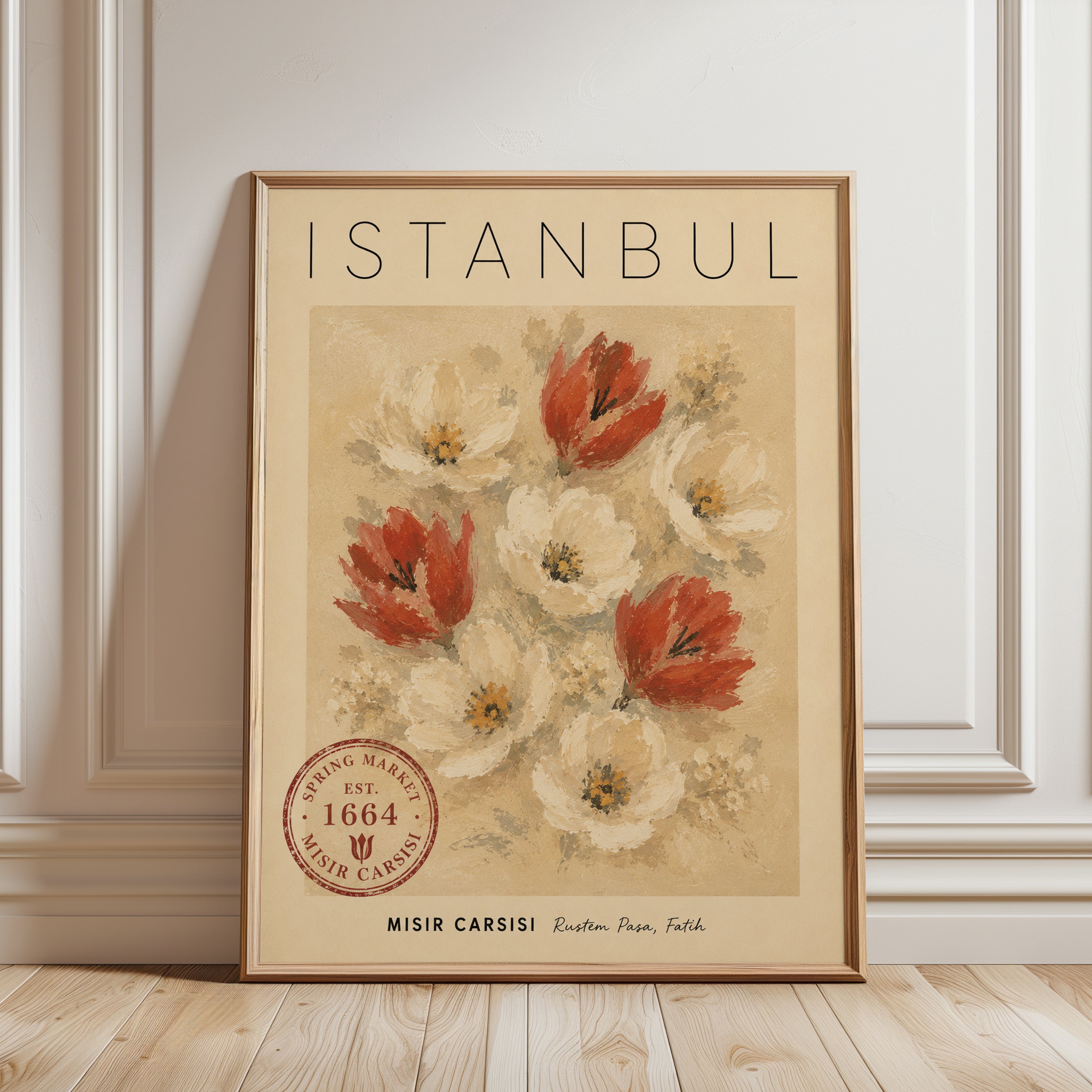 Istanbul Travel Poster – Vintage Floral Wall Art - framed detail