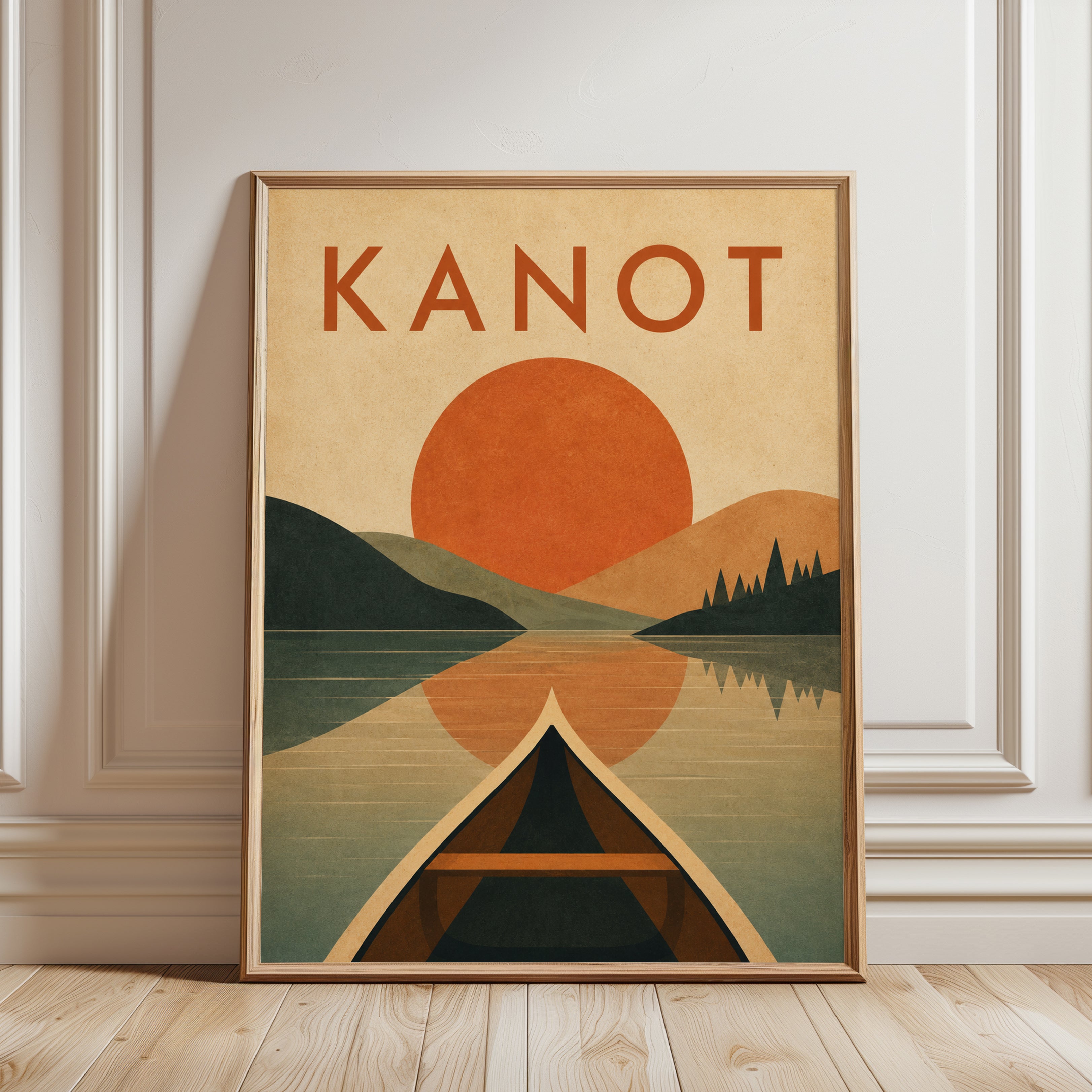 Kanot Lake Sunset Poster: Vintage Scandinavian Travel Art - framed detail