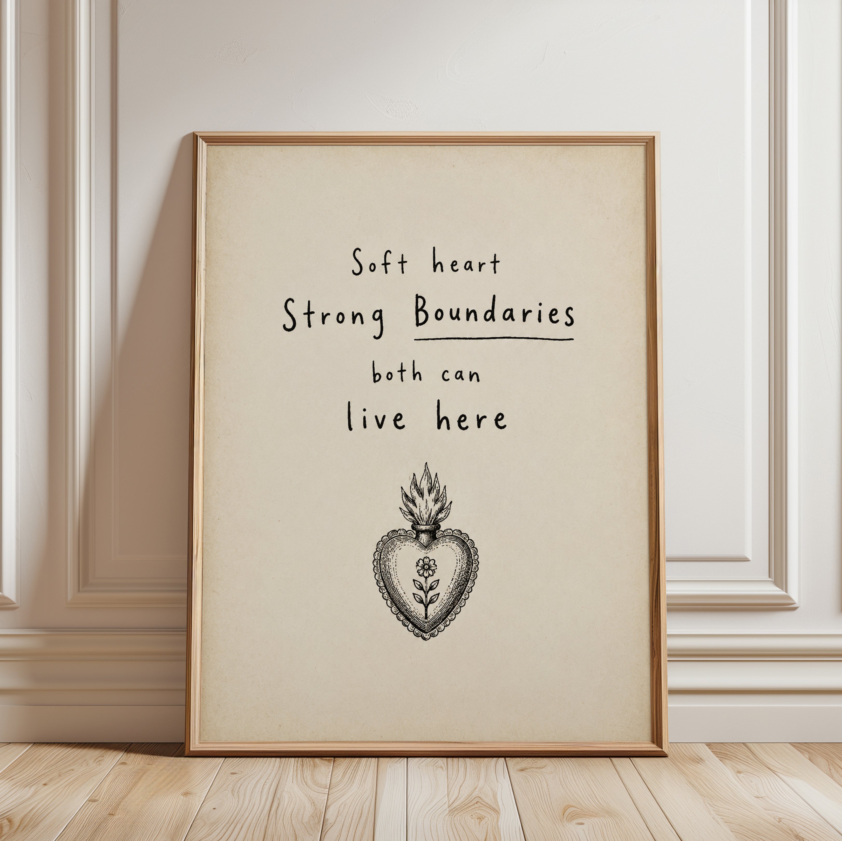 Sacred Heart Illustration Print: Inspirational Quote Wall Art - framed detail