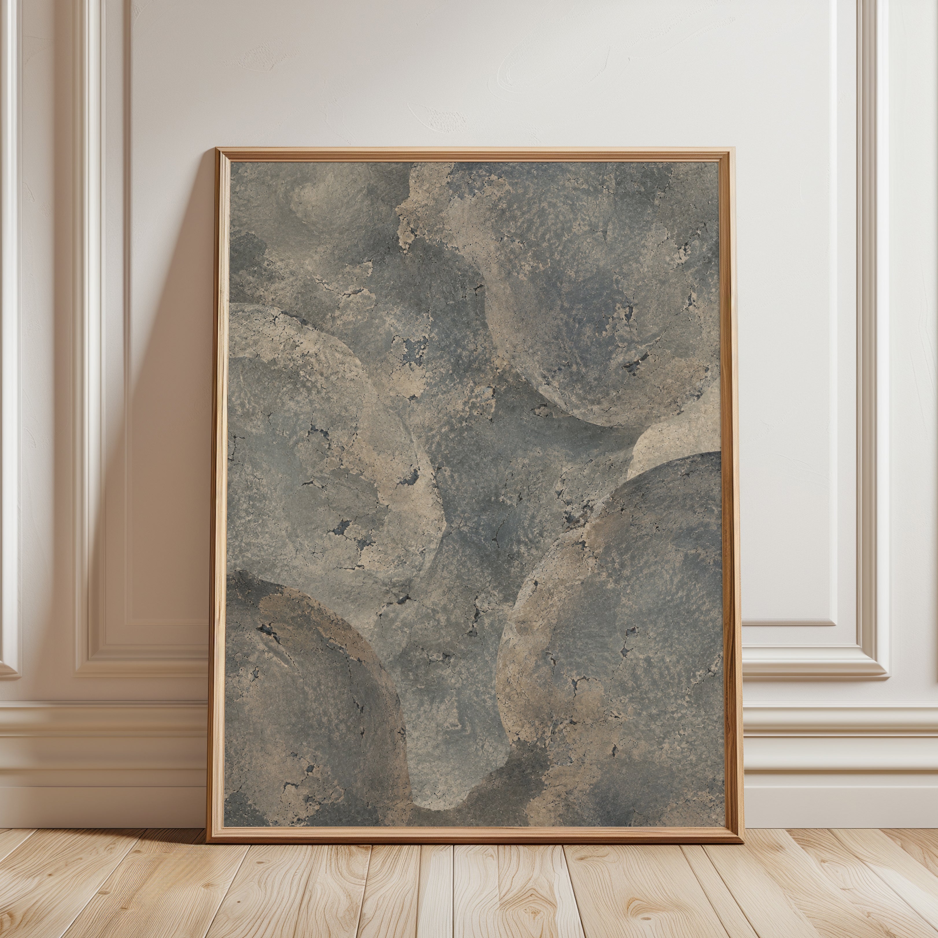 Weathered Stone Texture Wall Art: Natural Grey Beige Abstract - framed detail