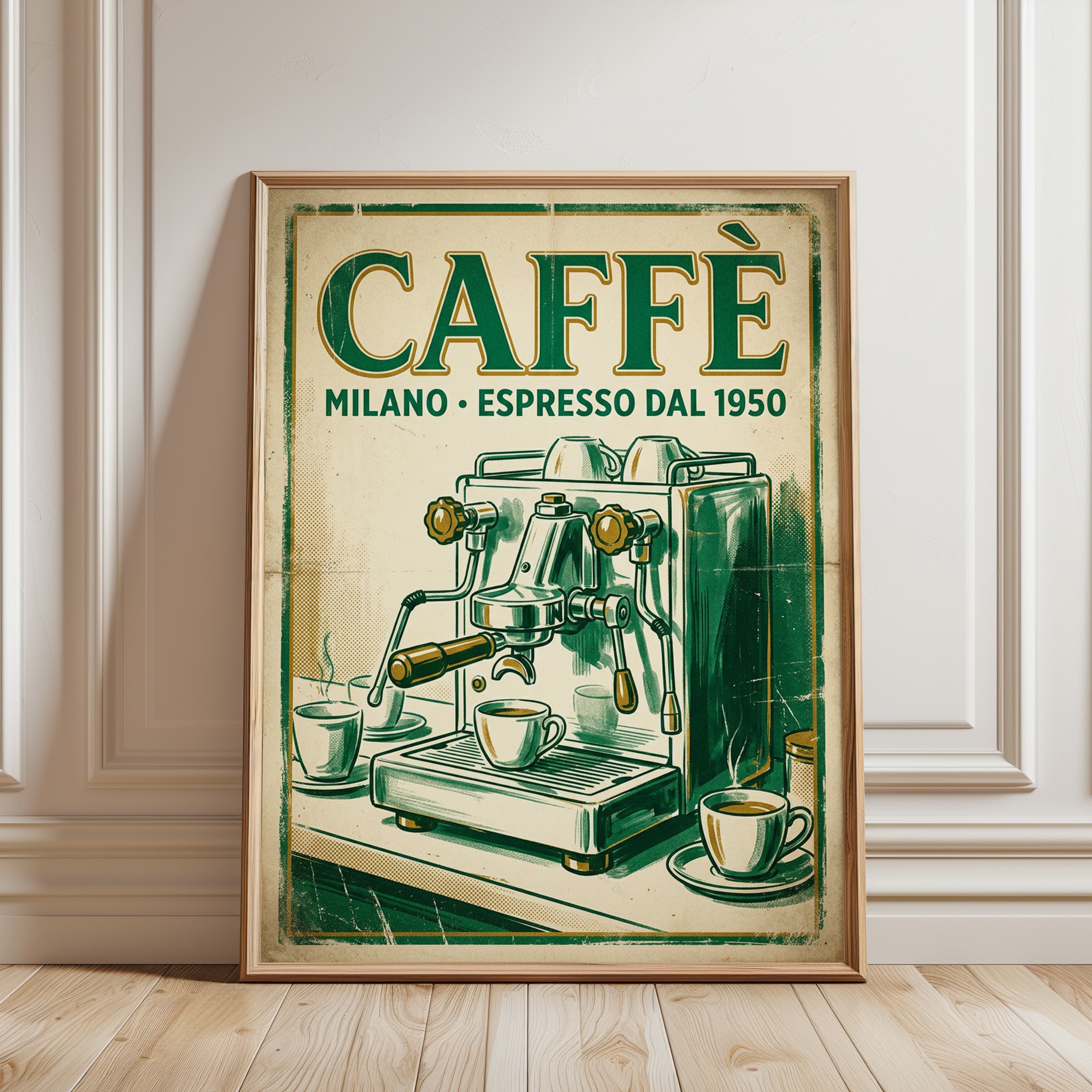 Vintage Espresso Machine Print — Retro Italian Coffee Poster - framed detail