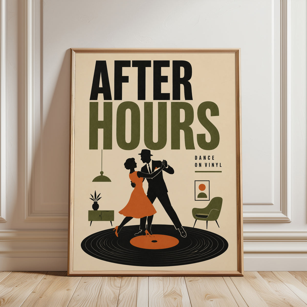 After Hours Dancing Couple Poster: Mid-Century Modern Retro Art - framed detail