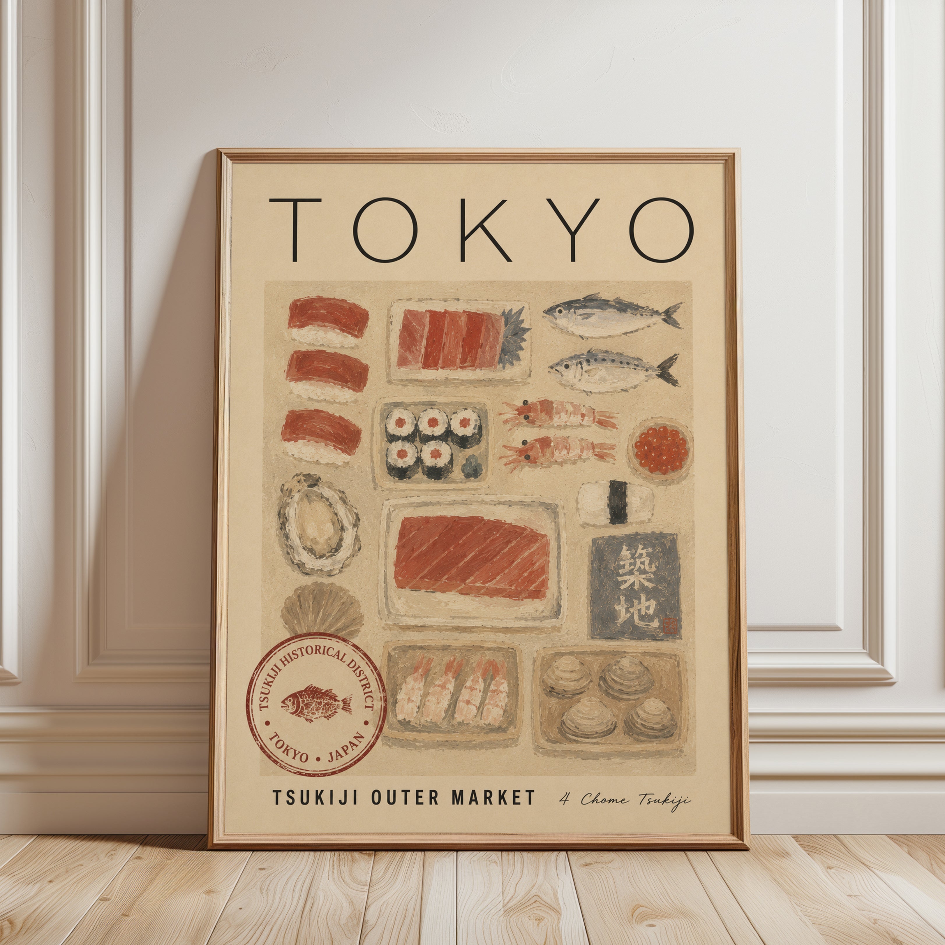 Tokyo Travel Poster – Sushi Wall Art - framed detail