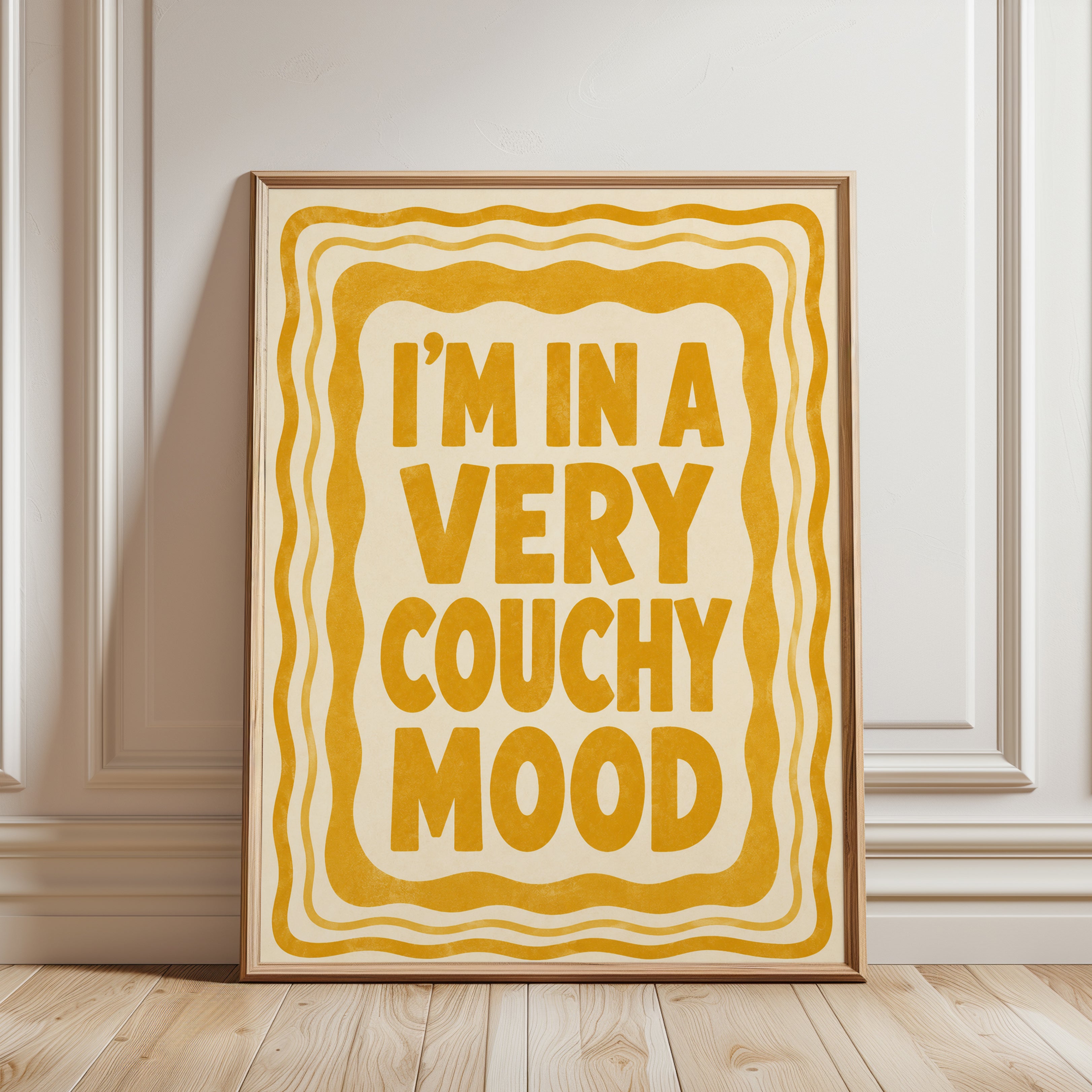 Retro Typography Poster: 1970s Style Wall Art (Couchy Mood Quote) - framed detail