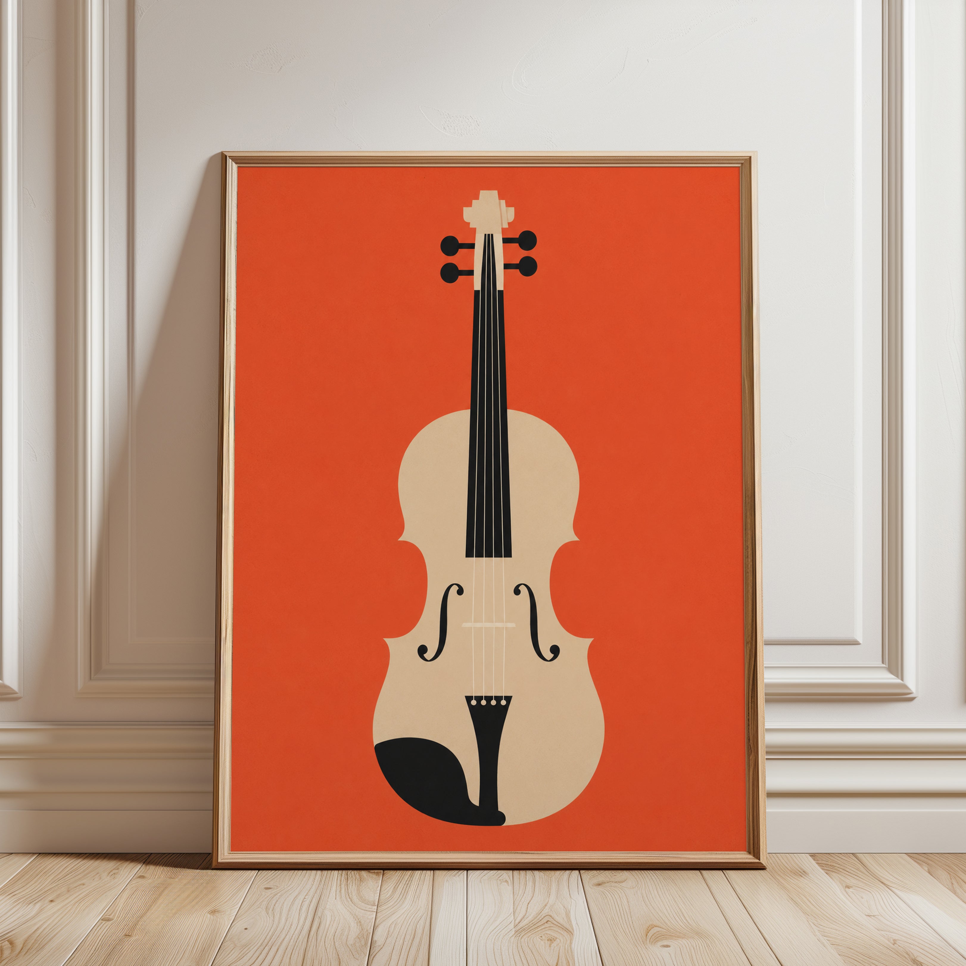 Violin Art Print — Mid-Century Modern Minimalist Design - framed detail