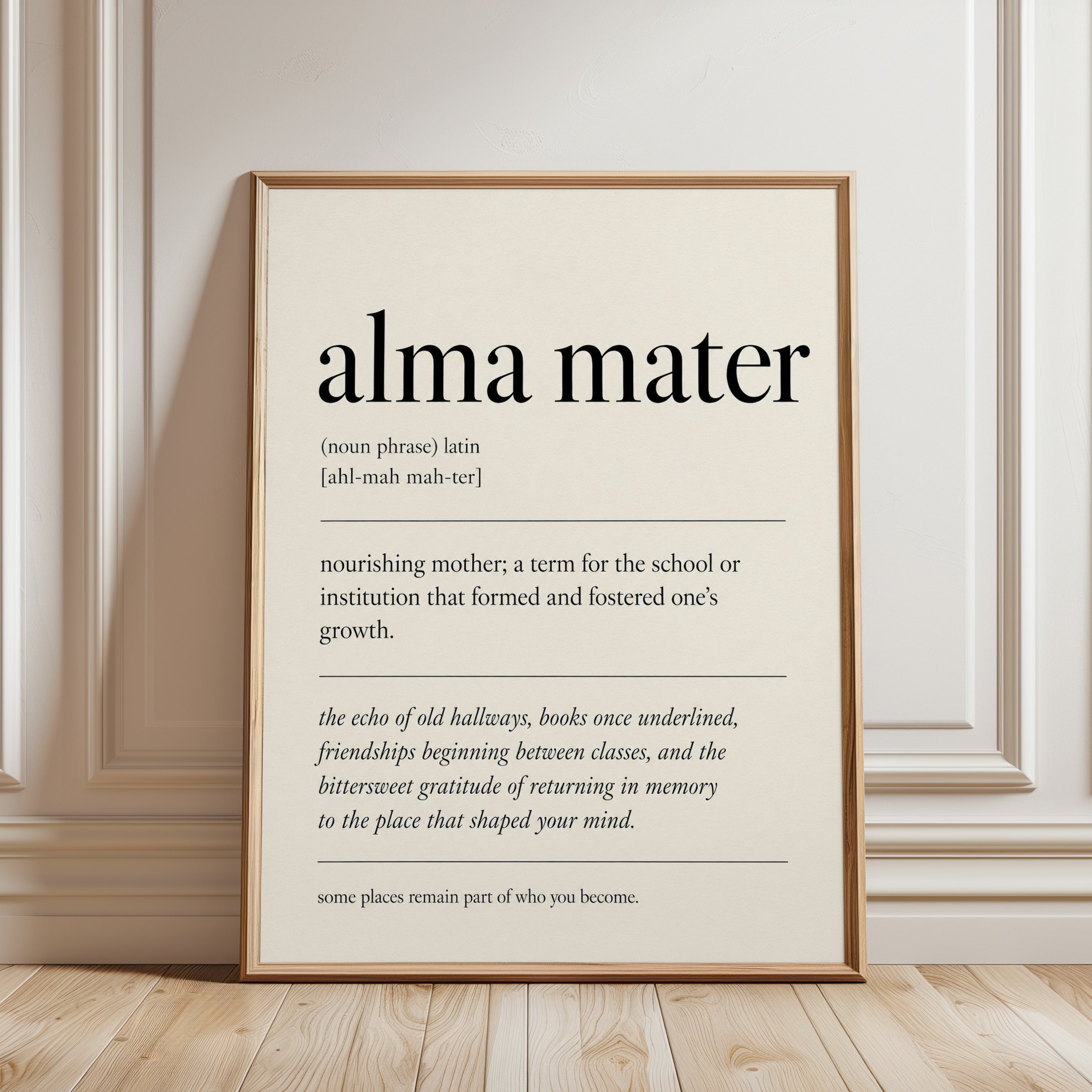 Alma Mater Definition Print: Minimalist Typography Wall Art - framed detail