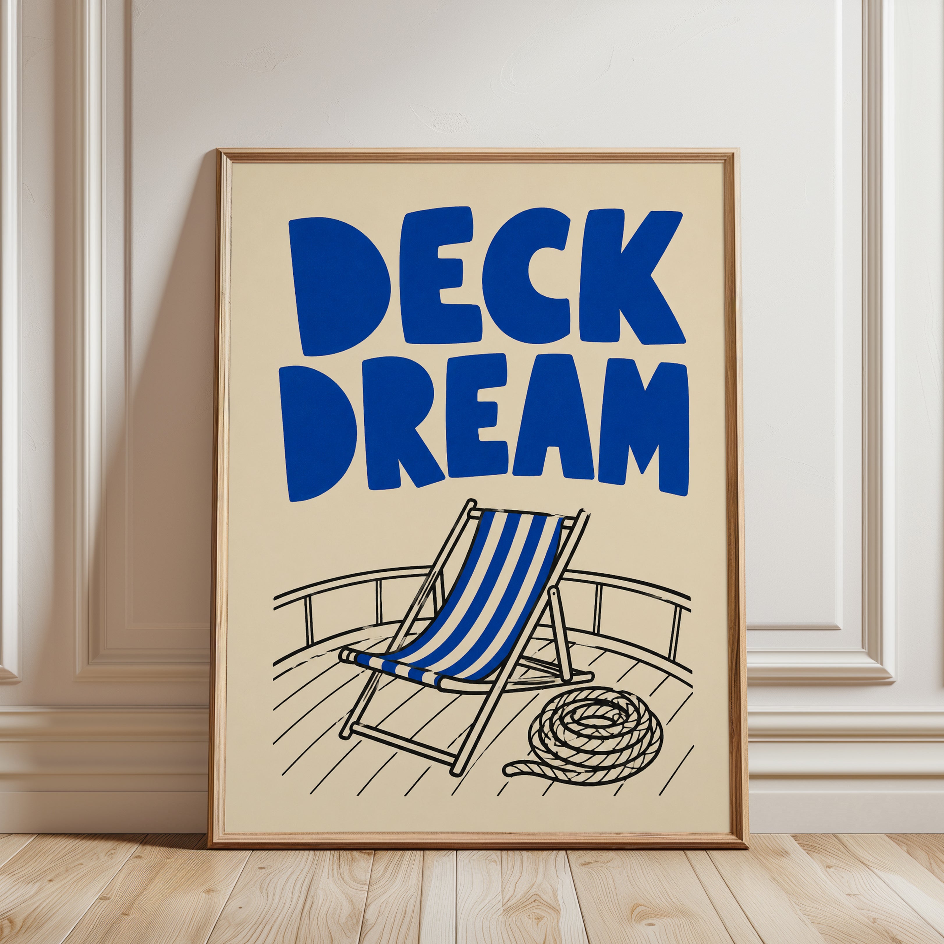 Deck Chair Wall Art – Nautical Beach Print - framed detail