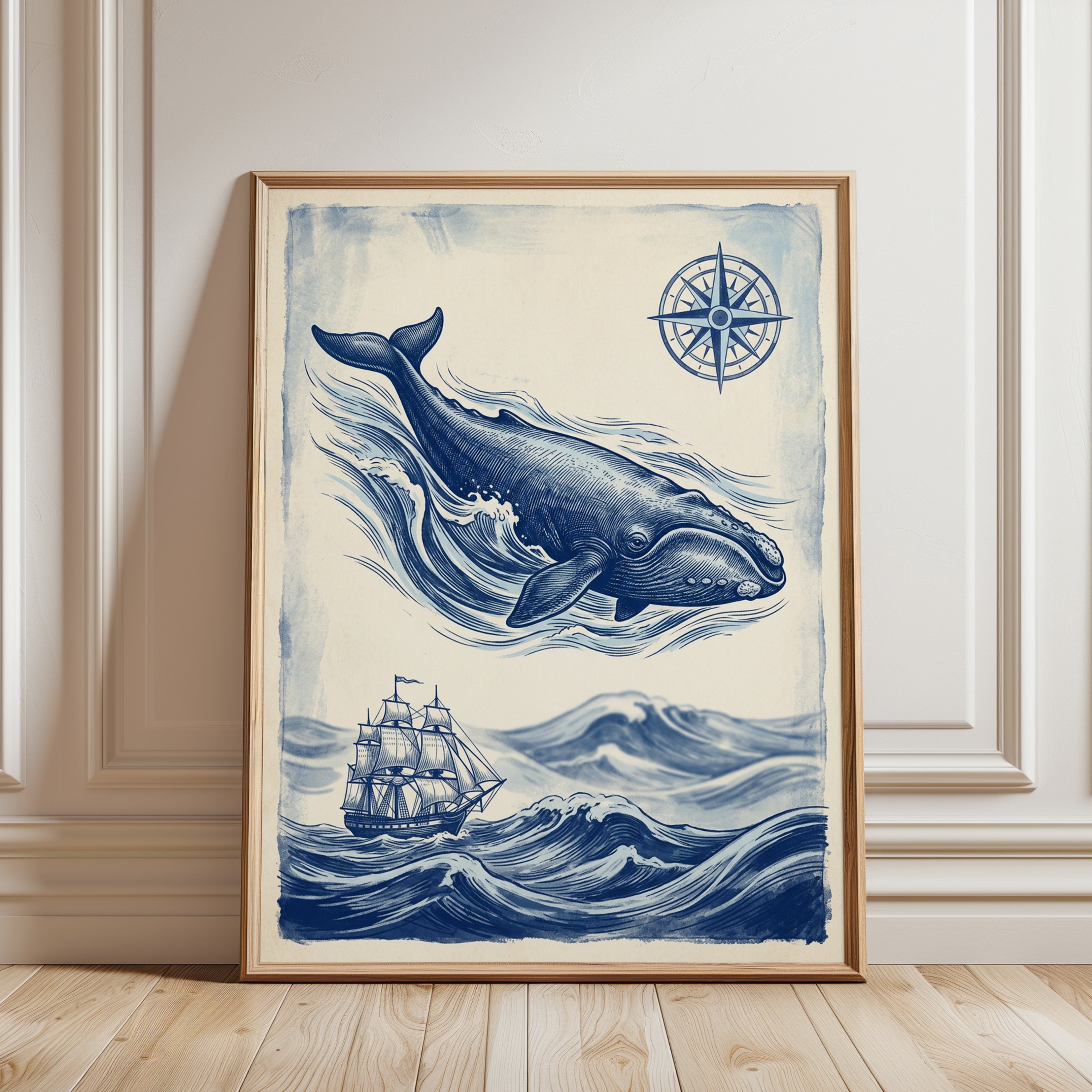 Vintage Whale Print - framed detail