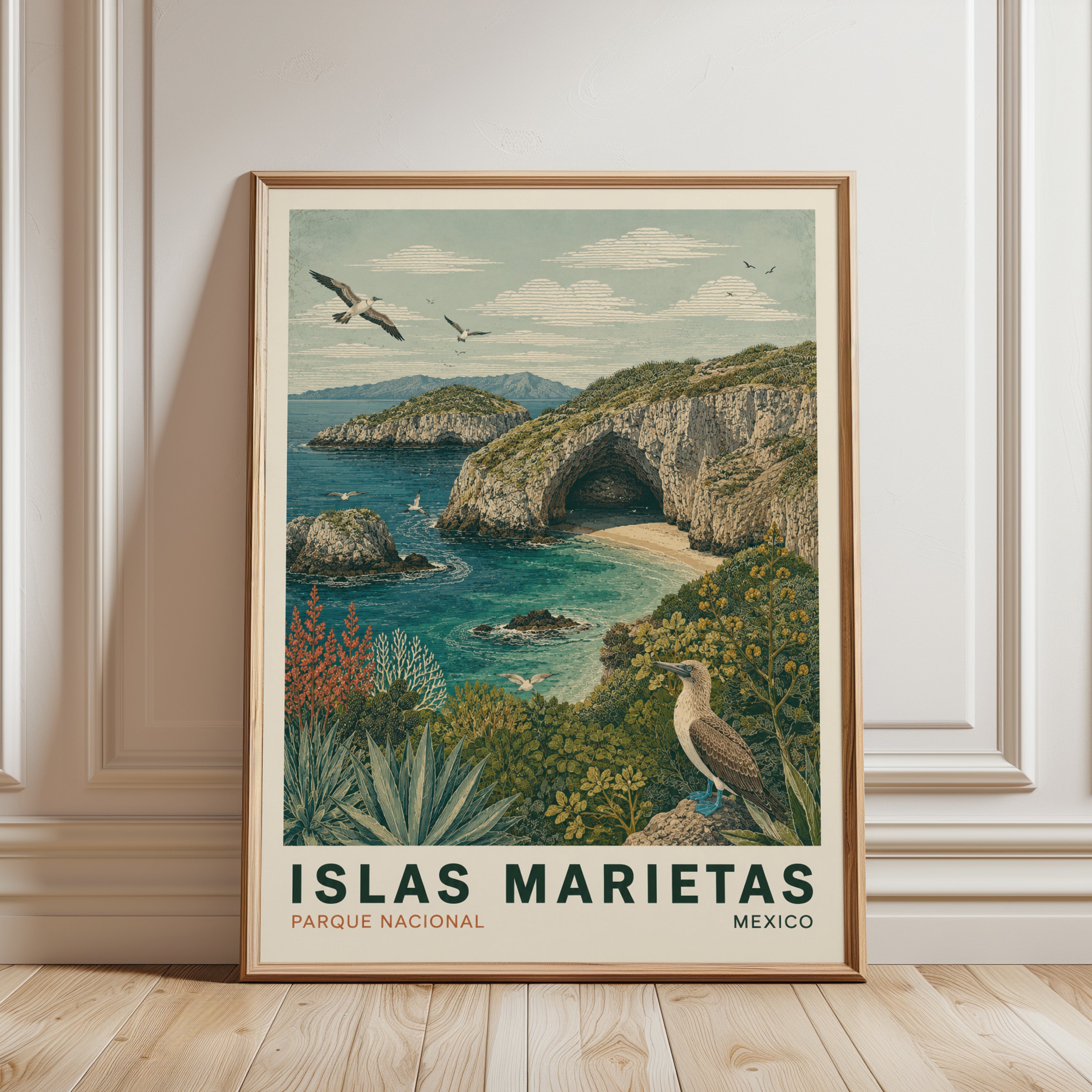 Mexico Travel Poster – Islas Marietas Wall Art - framed detail