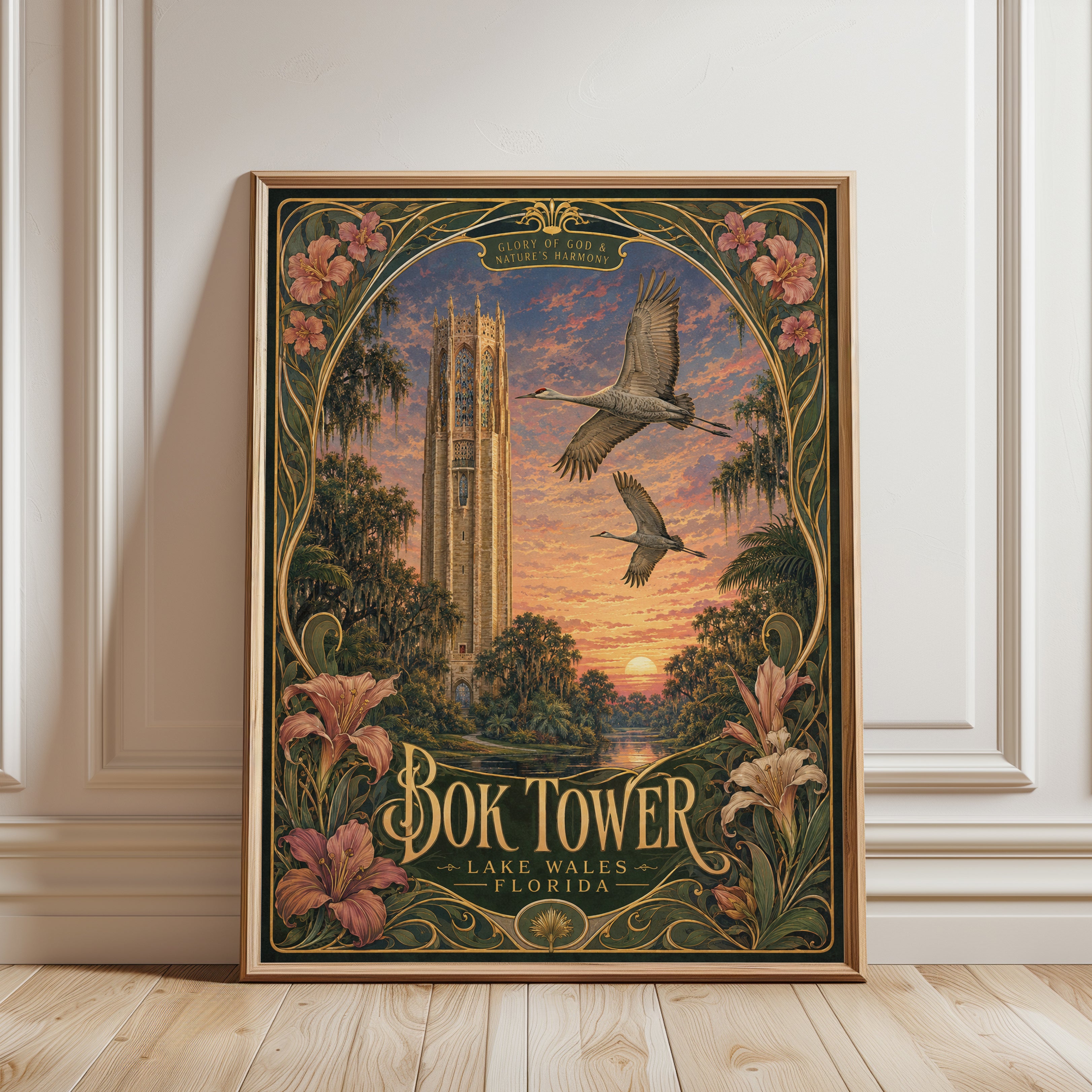 Florida Travel Poster – Bok Tower Print - framed detail